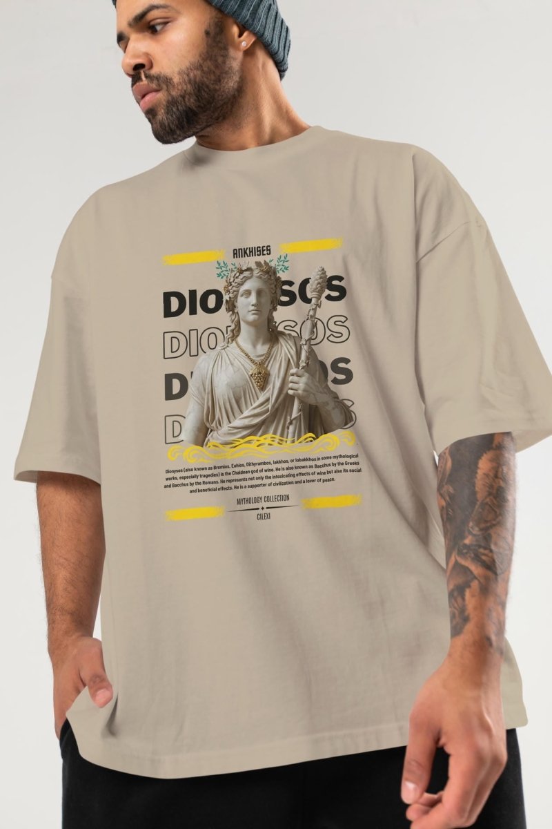 Dionysos 1 ön Baskılı Oversize t-shirt Erkek Kadın %100 Pamuk Bisiklet Yaka tişort - Cilexi