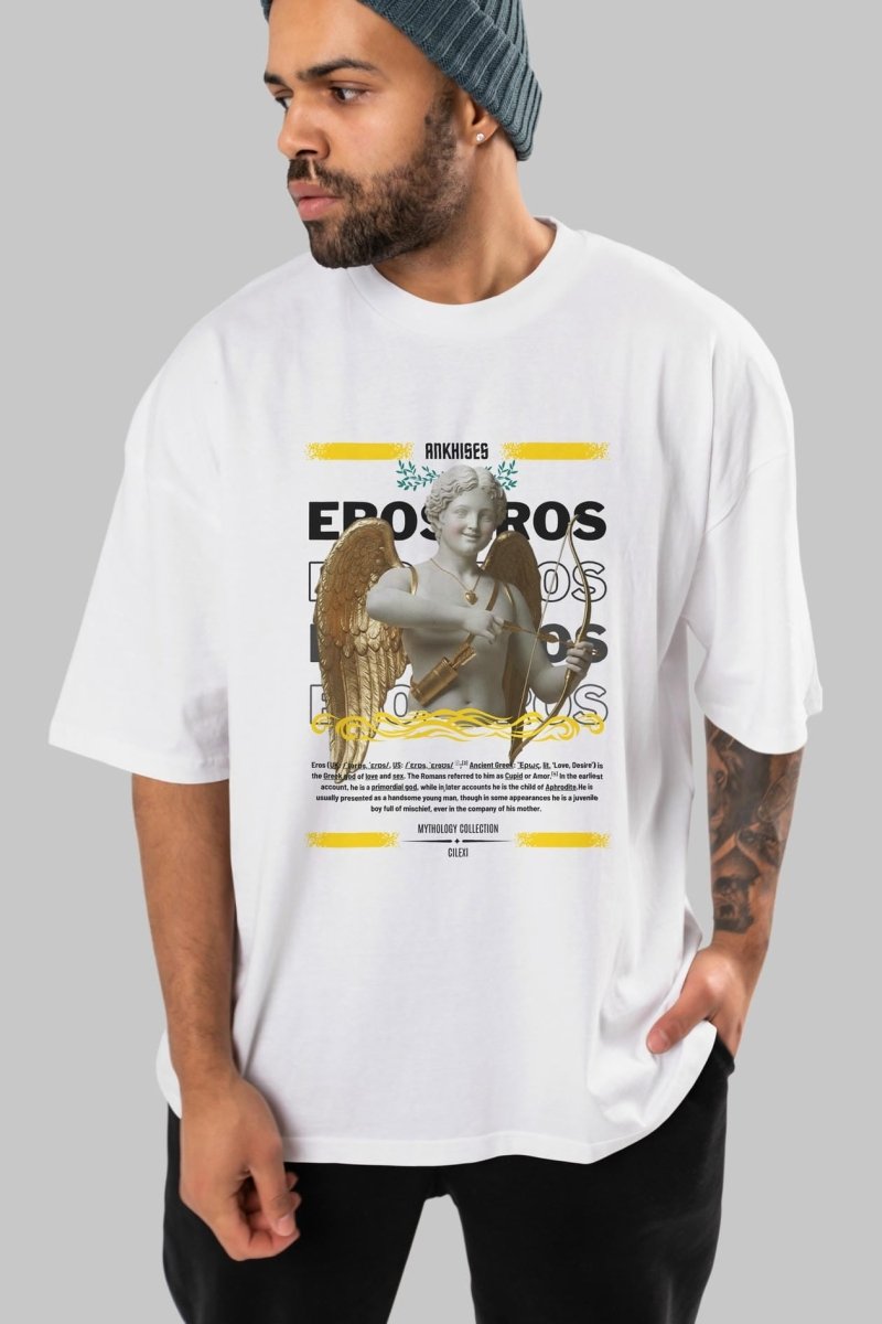 Eros ön Baskılı Oversize t-shirt Erkek Kadın %100 Pamuk Bisiklet Yaka tişort - Cilexi