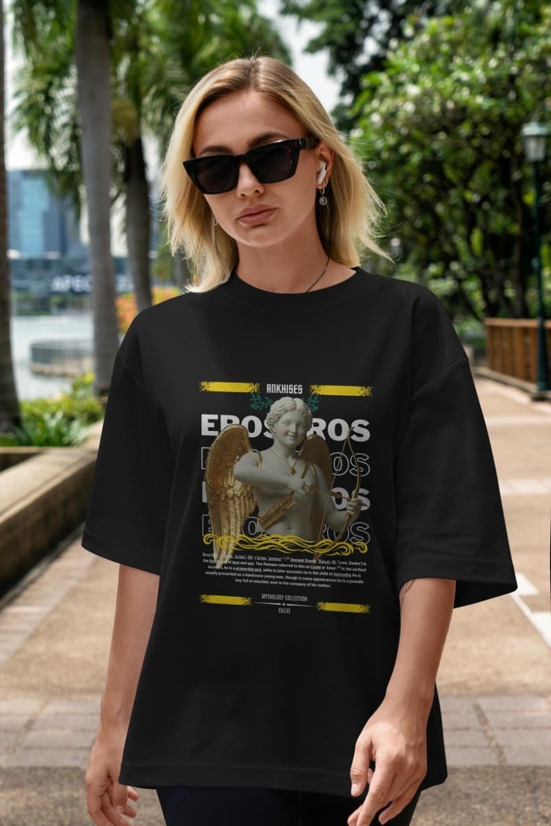 Eros ön Baskılı Oversize t-shirt Erkek Kadın %100 Pamuk Bisiklet Yaka tişort - Cilexi