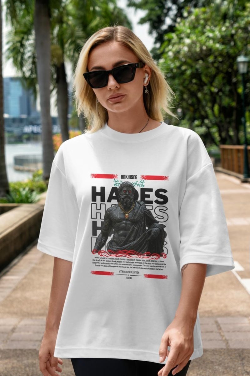 Hades 1 ön Baskılı Oversize t-shirt Erkek Kadın %100 Pamuk Bisiklet Yaka tişort - Cilexi