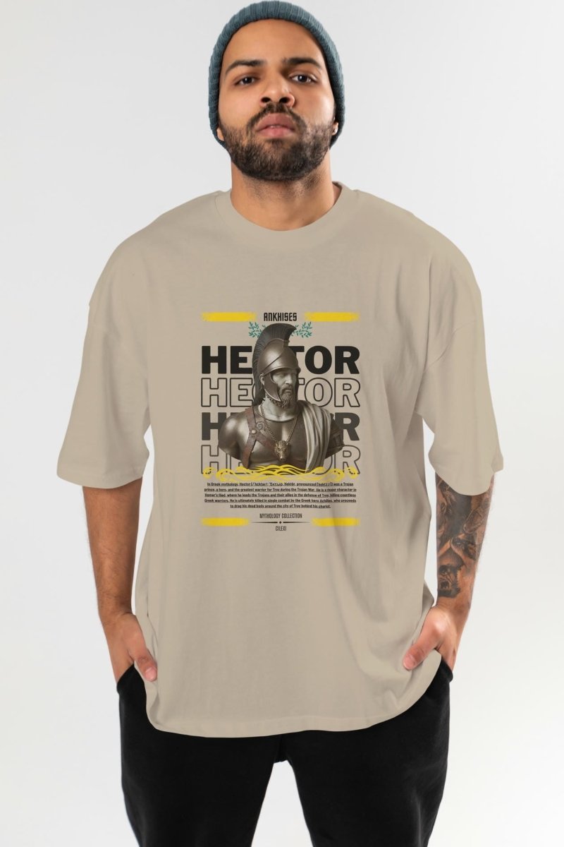 Hector 2 ön Baskılı Oversize t-shirt Erkek Kadın %100 Pamuk Bisiklet Yaka tişort - Cilexi