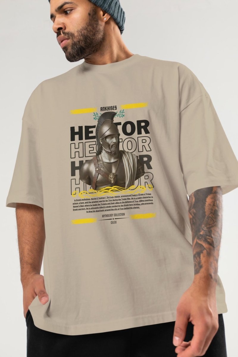 Hector 2 ön Baskılı Oversize t-shirt Erkek Kadın %100 Pamuk Bisiklet Yaka tişort - Cilexi