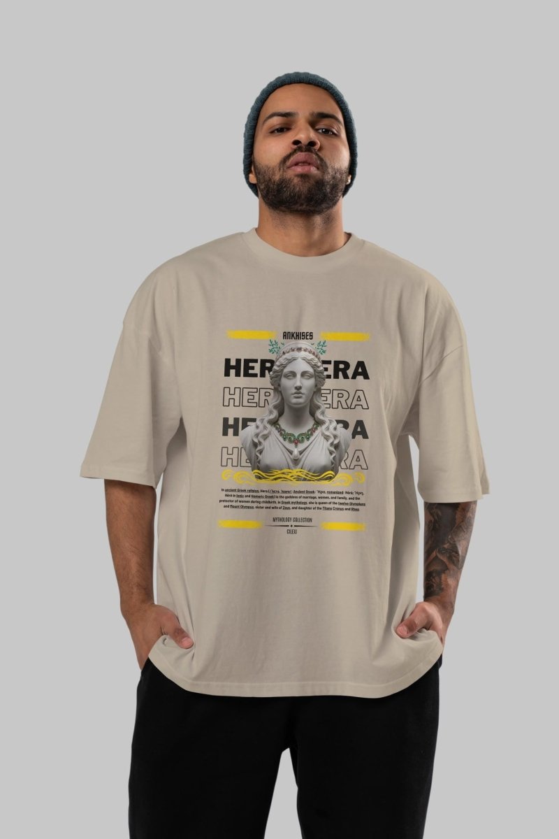 Hera 1 ön Baskılı Oversize t-shirt Erkek Kadın %100 Pamuk Bisiklet Yaka tişort - Cilexi