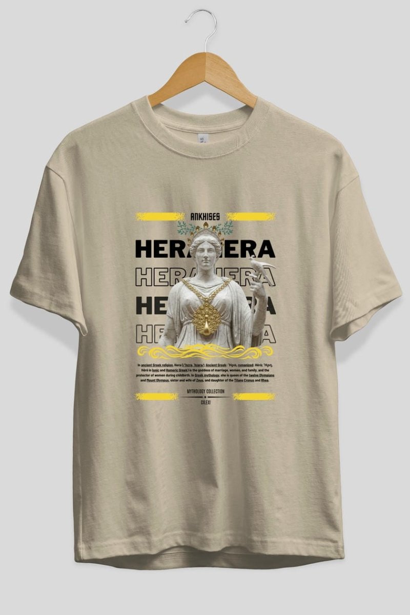Hera 2 ön Baskılı Oversize t-shirt Erkek Kadın %100 Pamuk Bisiklet Yaka tişort - Cilexi