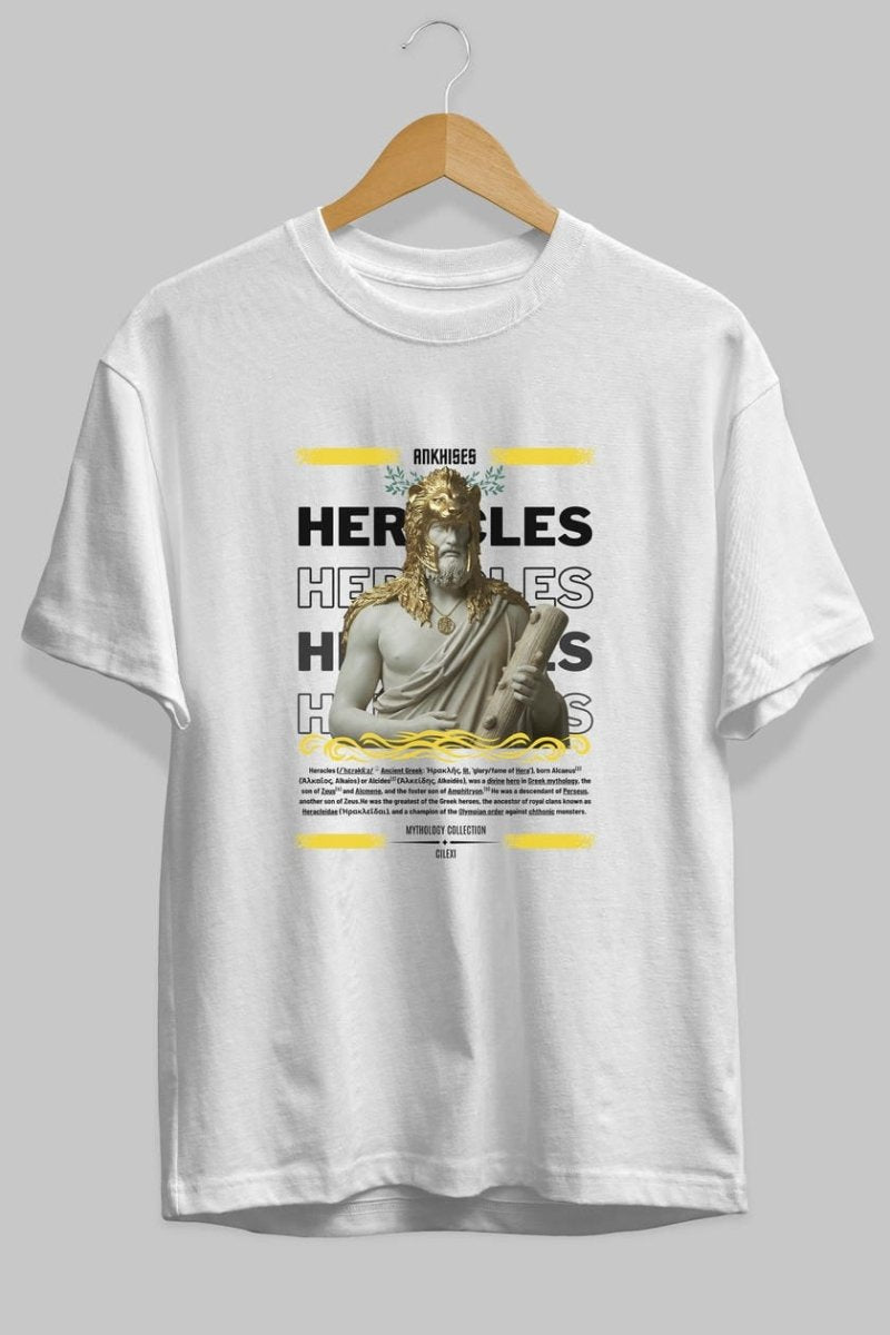 Heracles 1 ön Baskılı Oversize t-shirt Erkek Kadın %100 Pamuk Bisiklet Yaka tişort - Cilexi