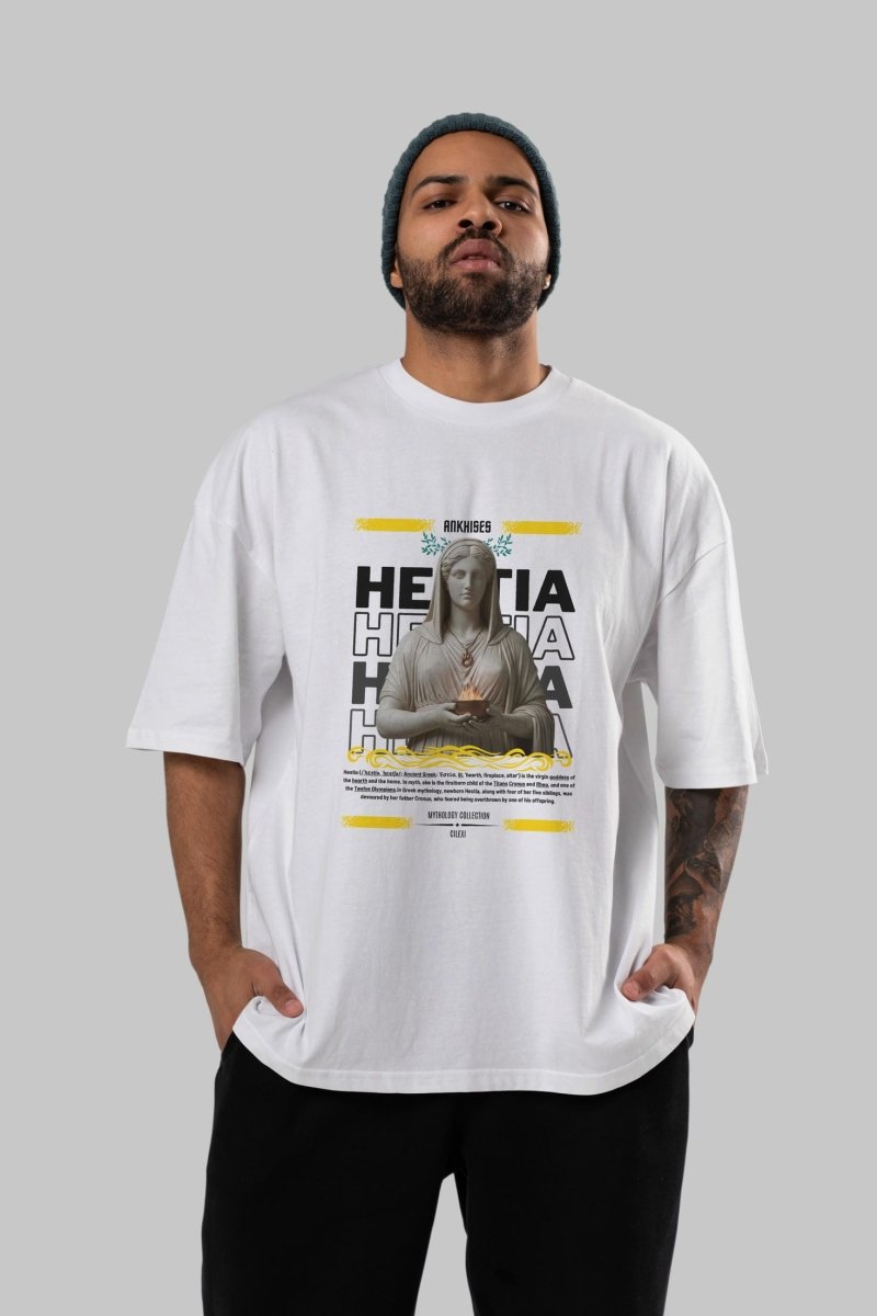 Hestia 1 ön Baskılı Oversize t-shirt Erkek Kadın %100 Pamuk Bisiklet Yaka tişort - Cilexi