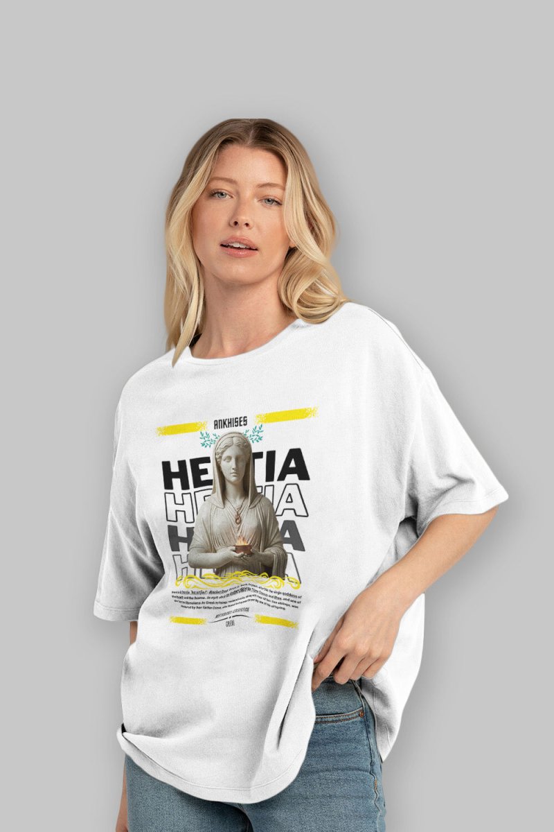 Hestia 1 ön Baskılı Oversize t-shirt Erkek Kadın %100 Pamuk Bisiklet Yaka tişort - Cilexi