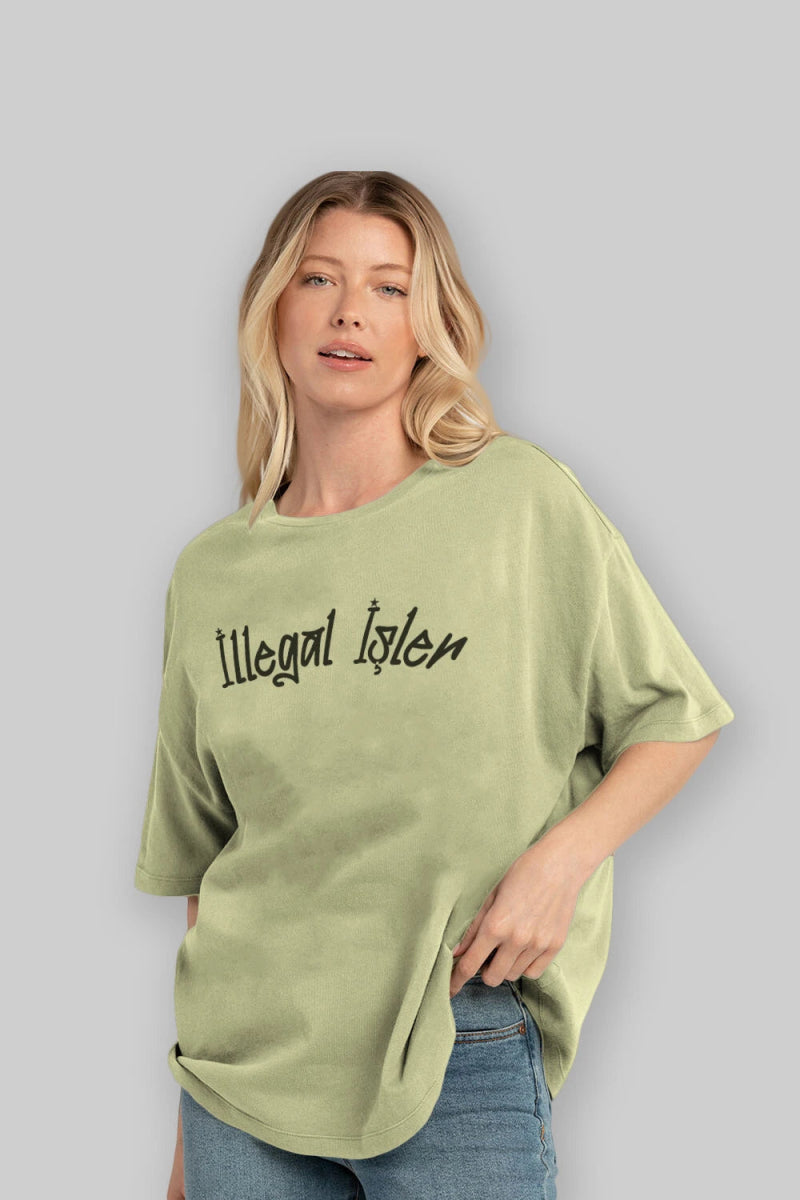 İllegal İşler Ön Baskılı Oversize t-shirt %100 pamuk Erkek Kadın Unisex - Cilexi