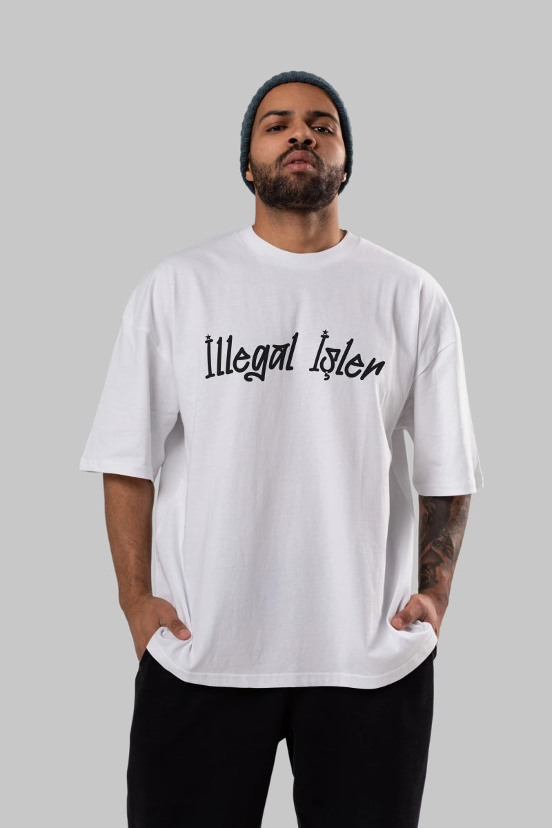 İllegal İşler Ön Baskılı Oversize t-shirt %100 pamuk Erkek Kadın Unisex - Cilexi