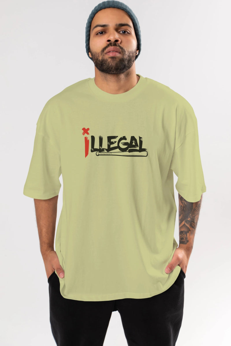 İllegal Ön Baskılı Oversize t-shirt %100 pamuk Erkek Kadın Unisex - Cilexi