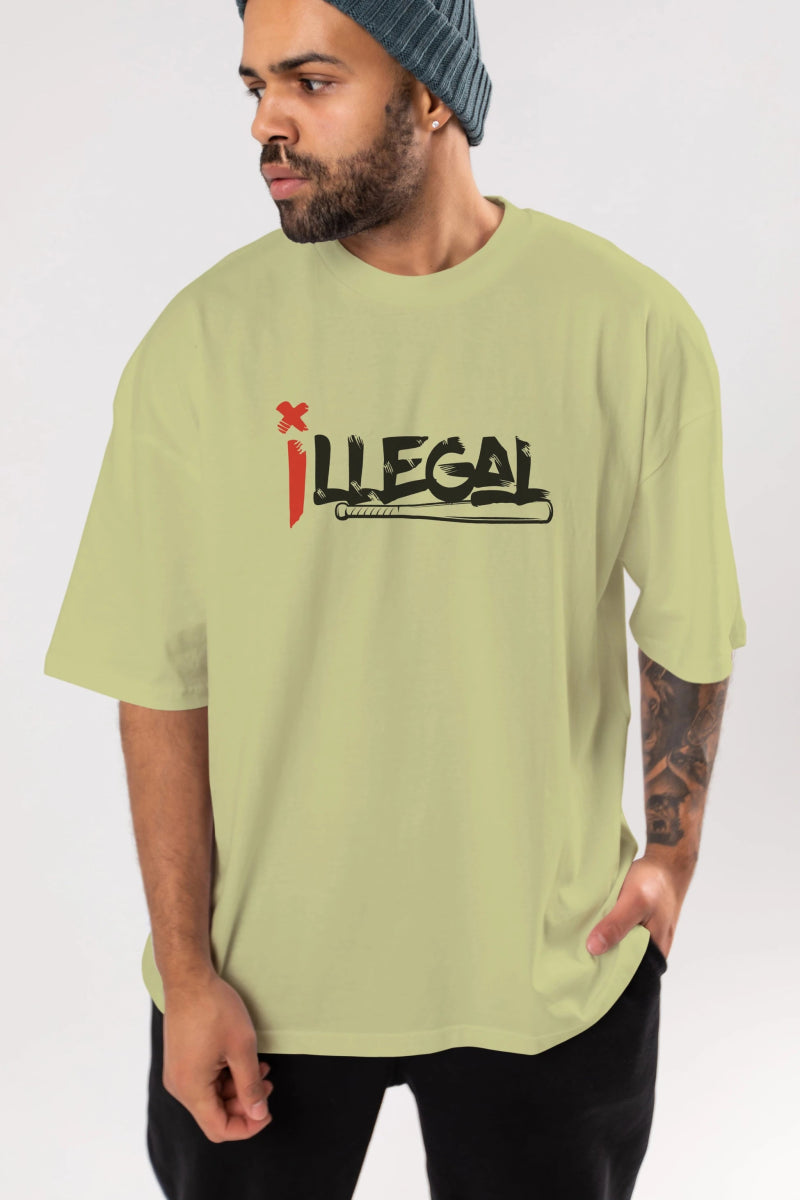 İllegal Ön Baskılı Oversize t-shirt %100 pamuk Erkek Kadın Unisex - Cilexi