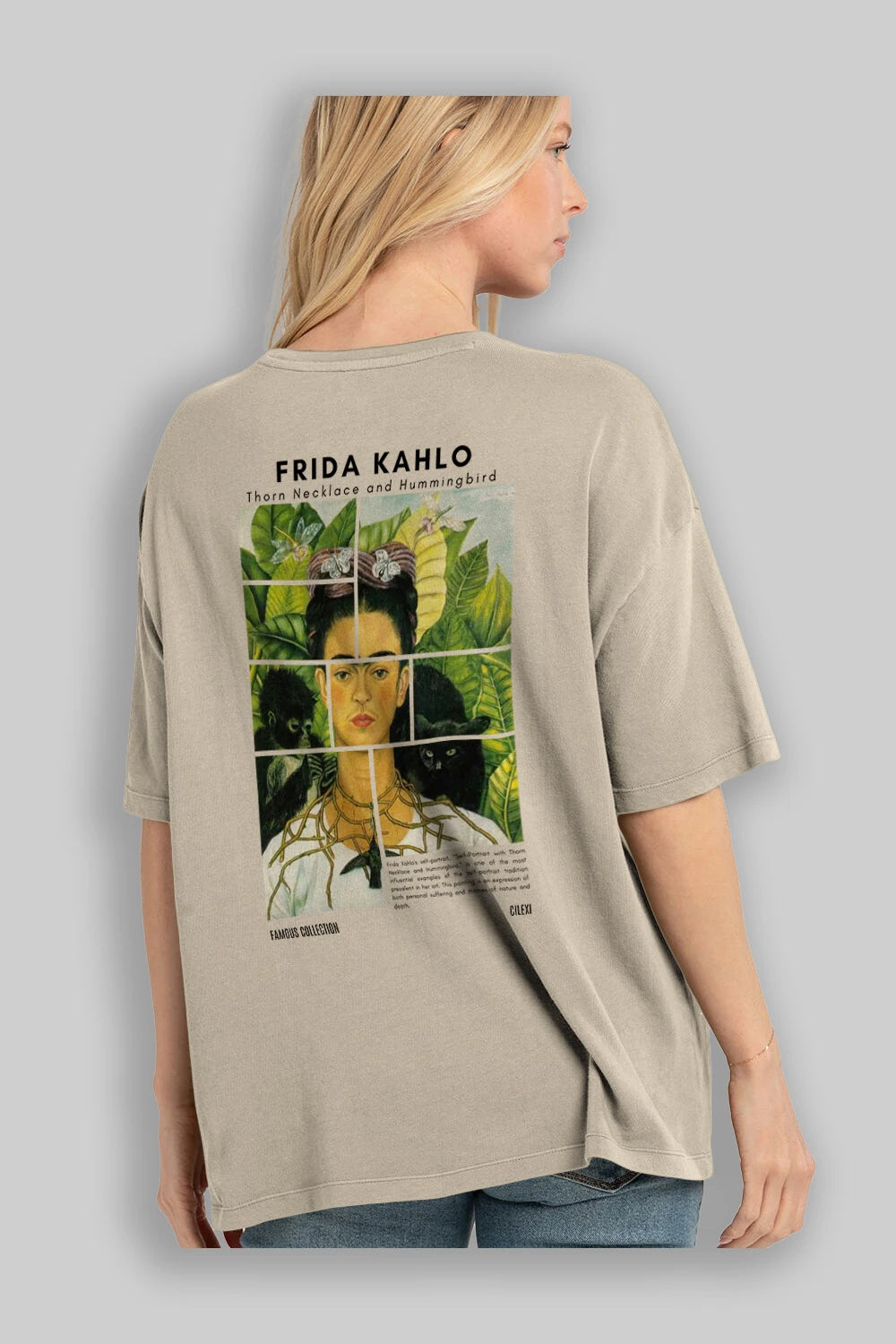 Frida Kahlo Arka Baskılı Oversize t-shirt Erkek Kadın Bisiklet Yaka Pamuk tişort