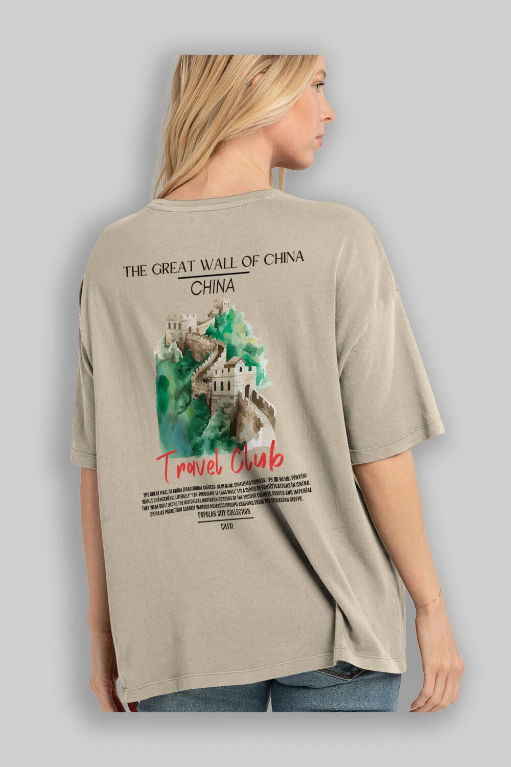 The Great Wall Of China Arka Baskılı Oversize t-shirt Erkek Kadın Pamuk Bisiklet Yaka tişort