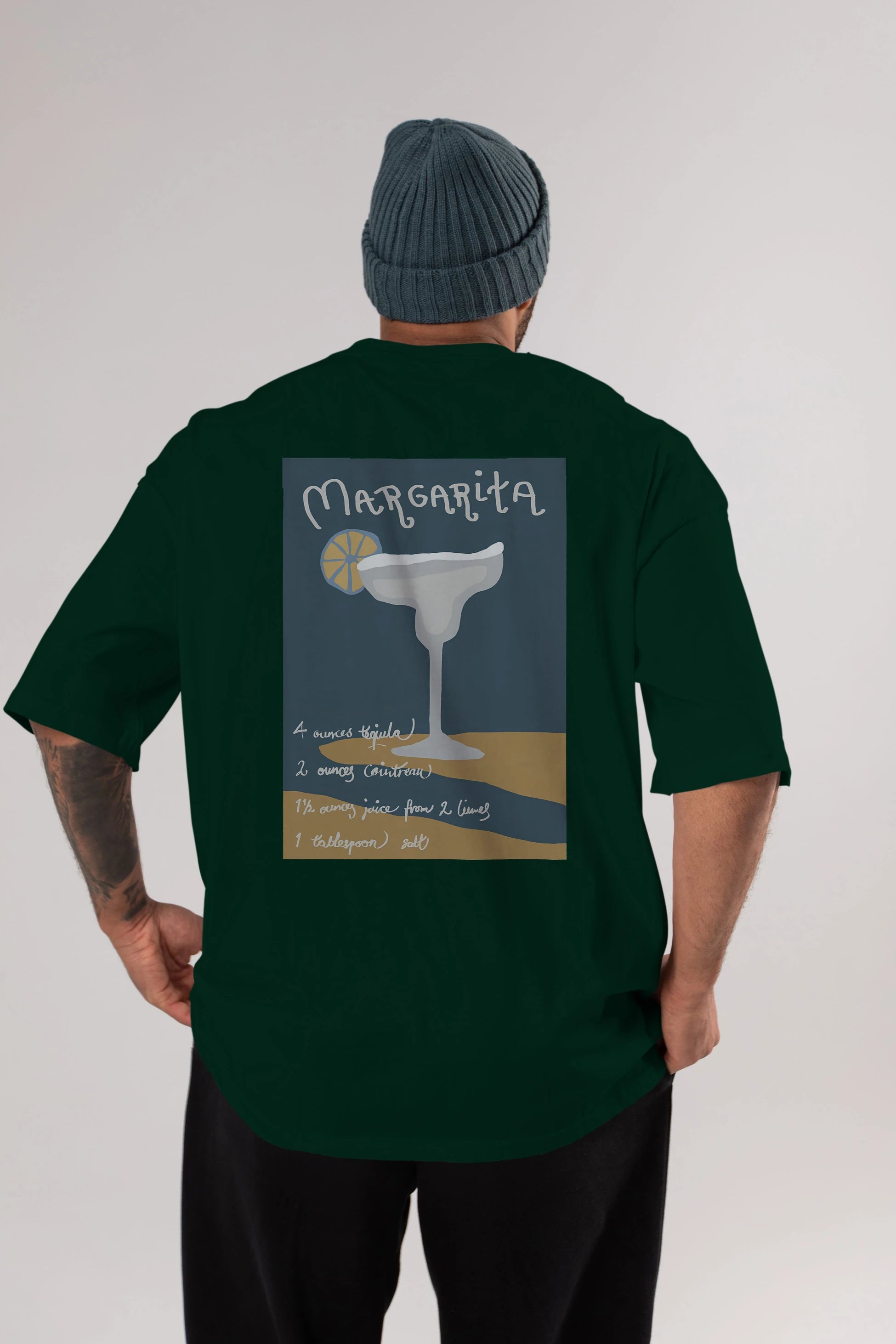 Margarita 2 Arka Baskılı Oversize t-shirt Erkek Kadın Unisex %100 Pamuk Bisiklet Yaka tişort