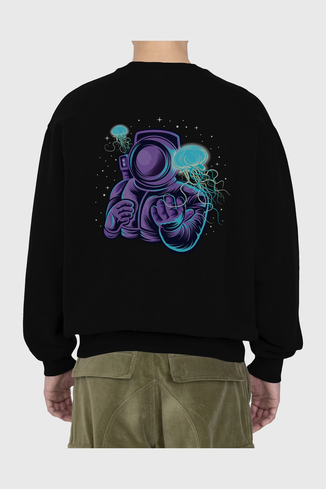 Astronaut and Jellyfish Arka Baskılı Oversize Sweatshirt Erkek Kadın Unisex