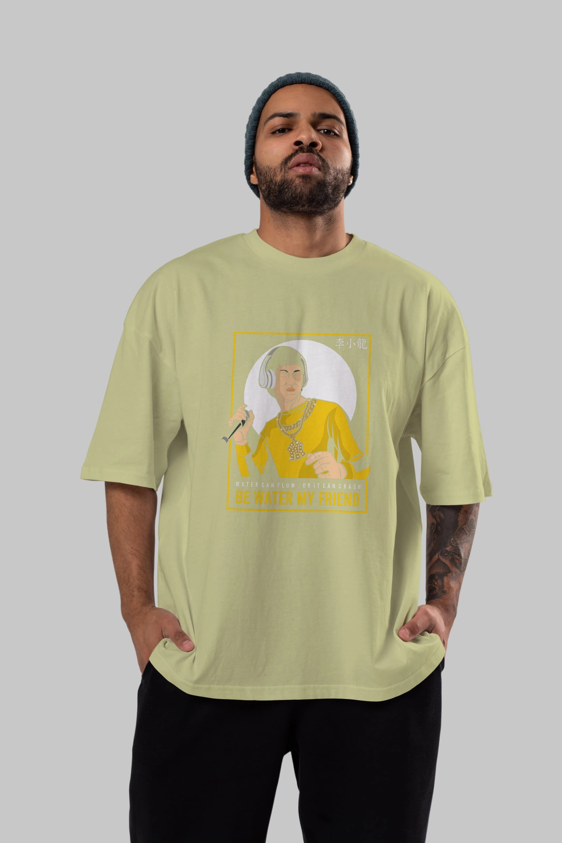 Bruce Lee Rapper Ön Baskılı Oversize t-shirt Erkek Kadın Unisex %100 Pamuk tişort