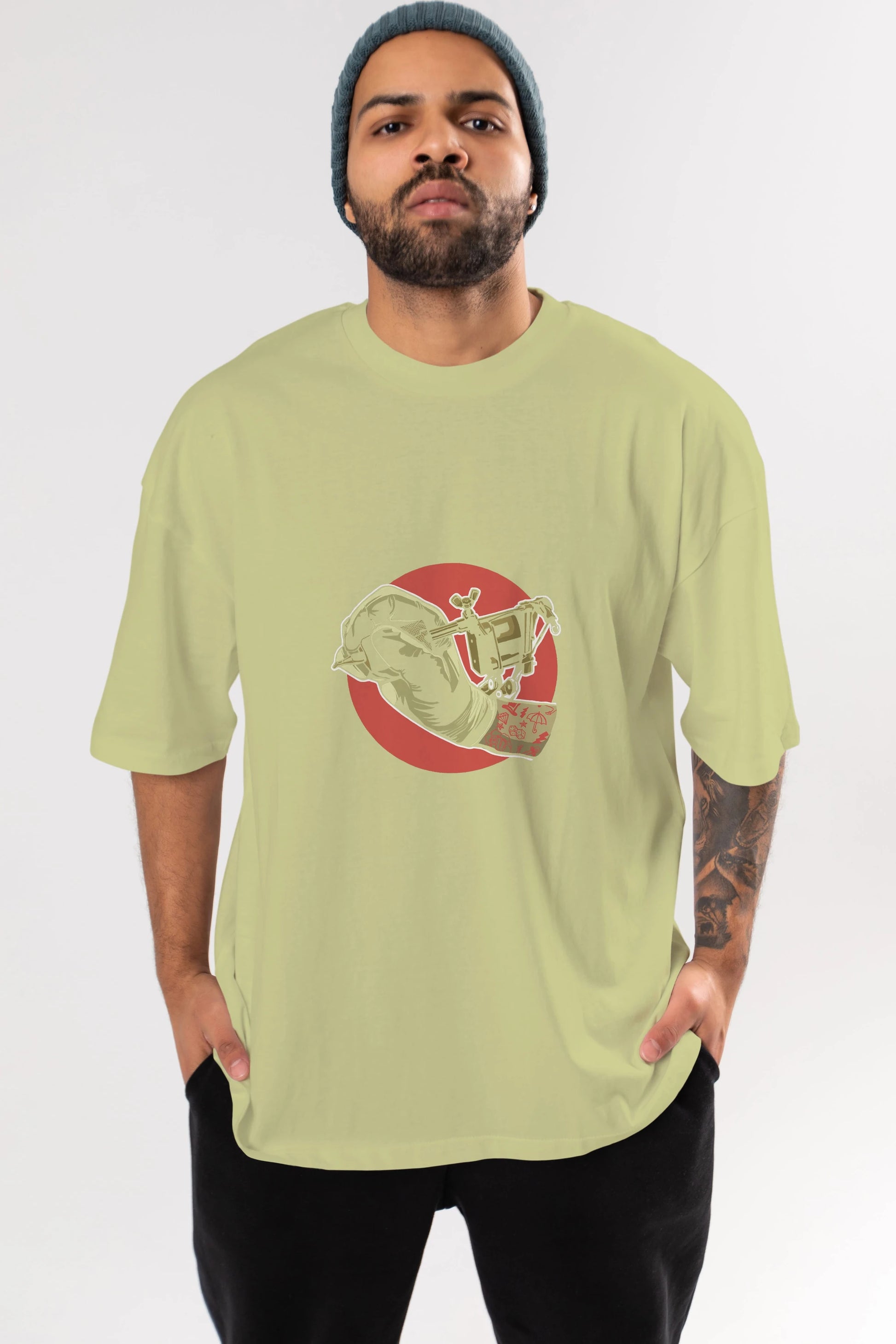 Tattoo Machine ] Ön Baskılı Oversize t-shirt Erkek Kadın Unisex %100 Pamuk tişort