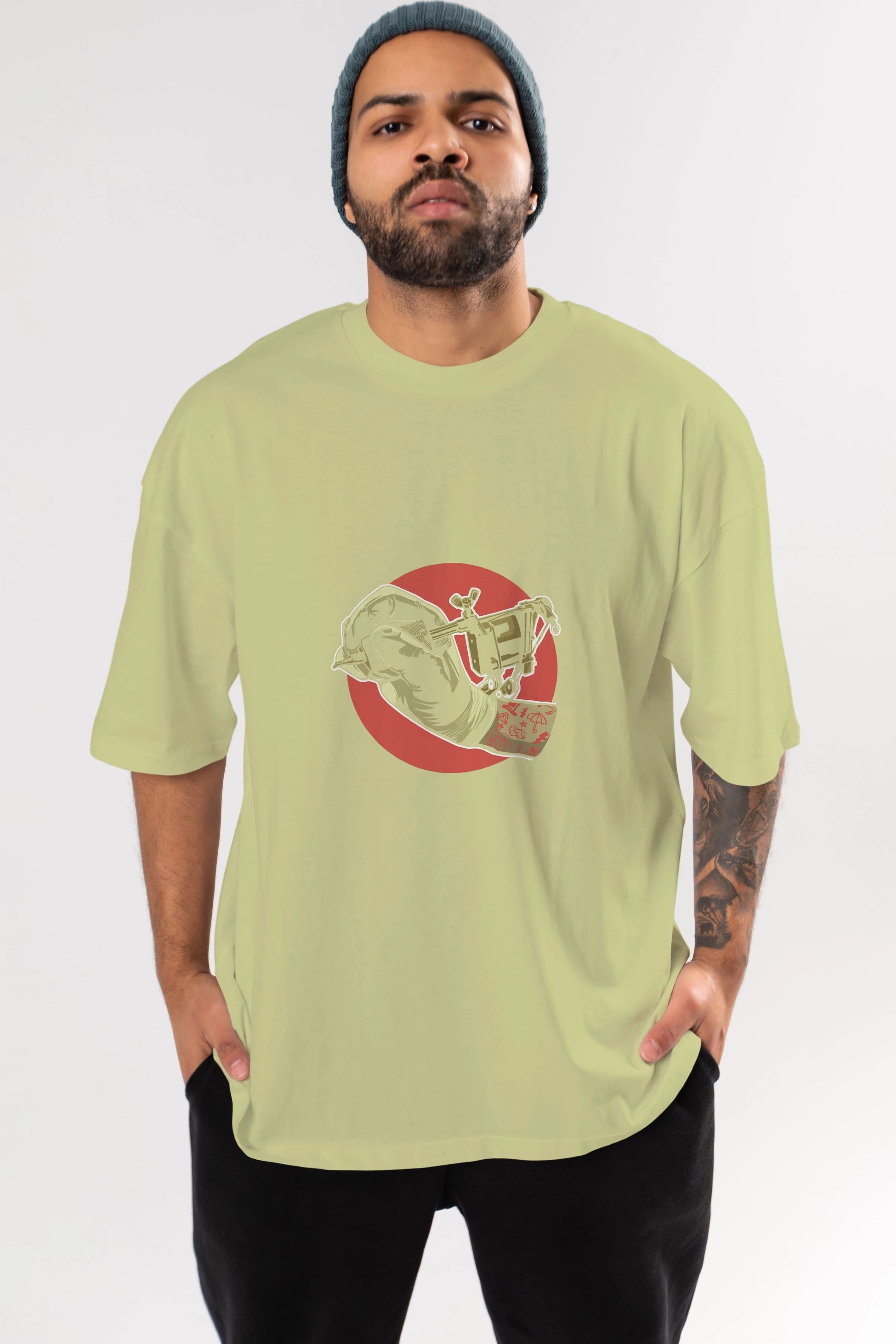 Tattoo Machine ] Ön Baskılı Oversize t-shirt Erkek Kadın Unisex %100 Pamuk tişort