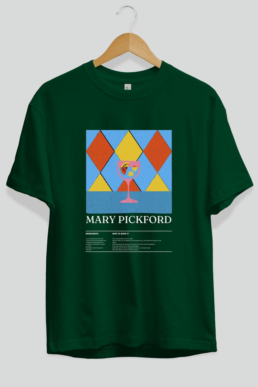 Mary Pickford Kokteyl Ön Baskılı Oversize t-shirt Erkek Kadın %100 Pamuk Bisiklet Yaka tişort