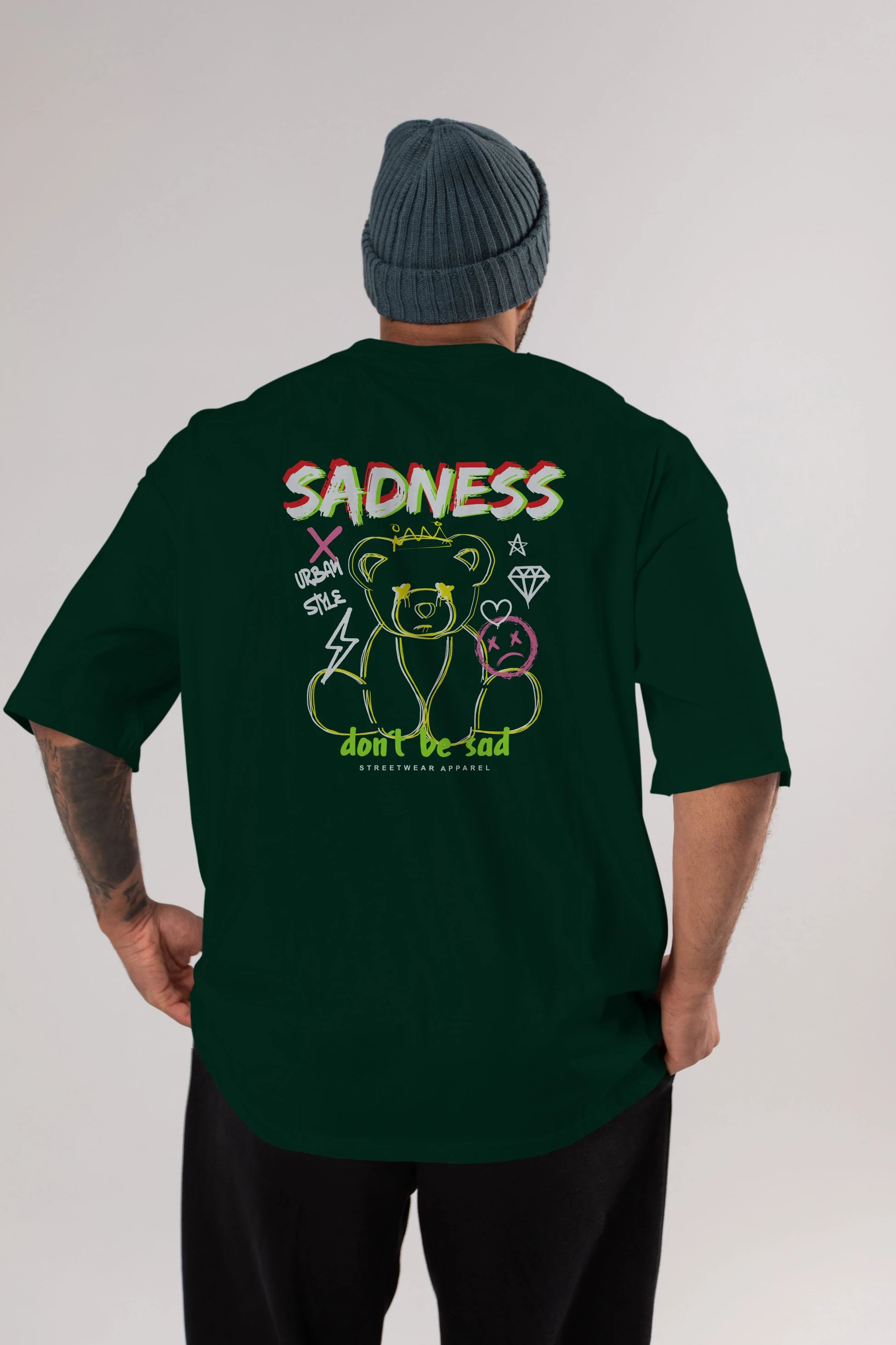 Teddy Bear Sadness Arka Baskılı Oversize t-shirt Erkek Kadın Unisex