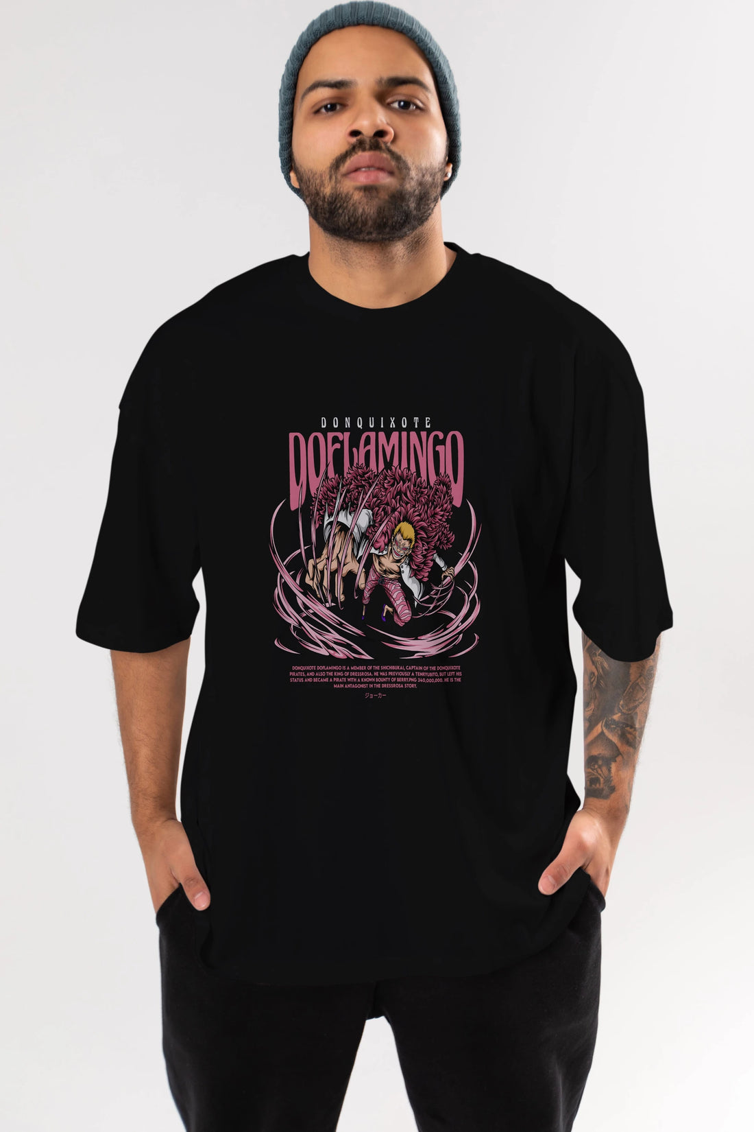 Doflamingo Anime Ön Baskılı Oversize t-shirt %100 pamuk Erkek Kadın Unisex