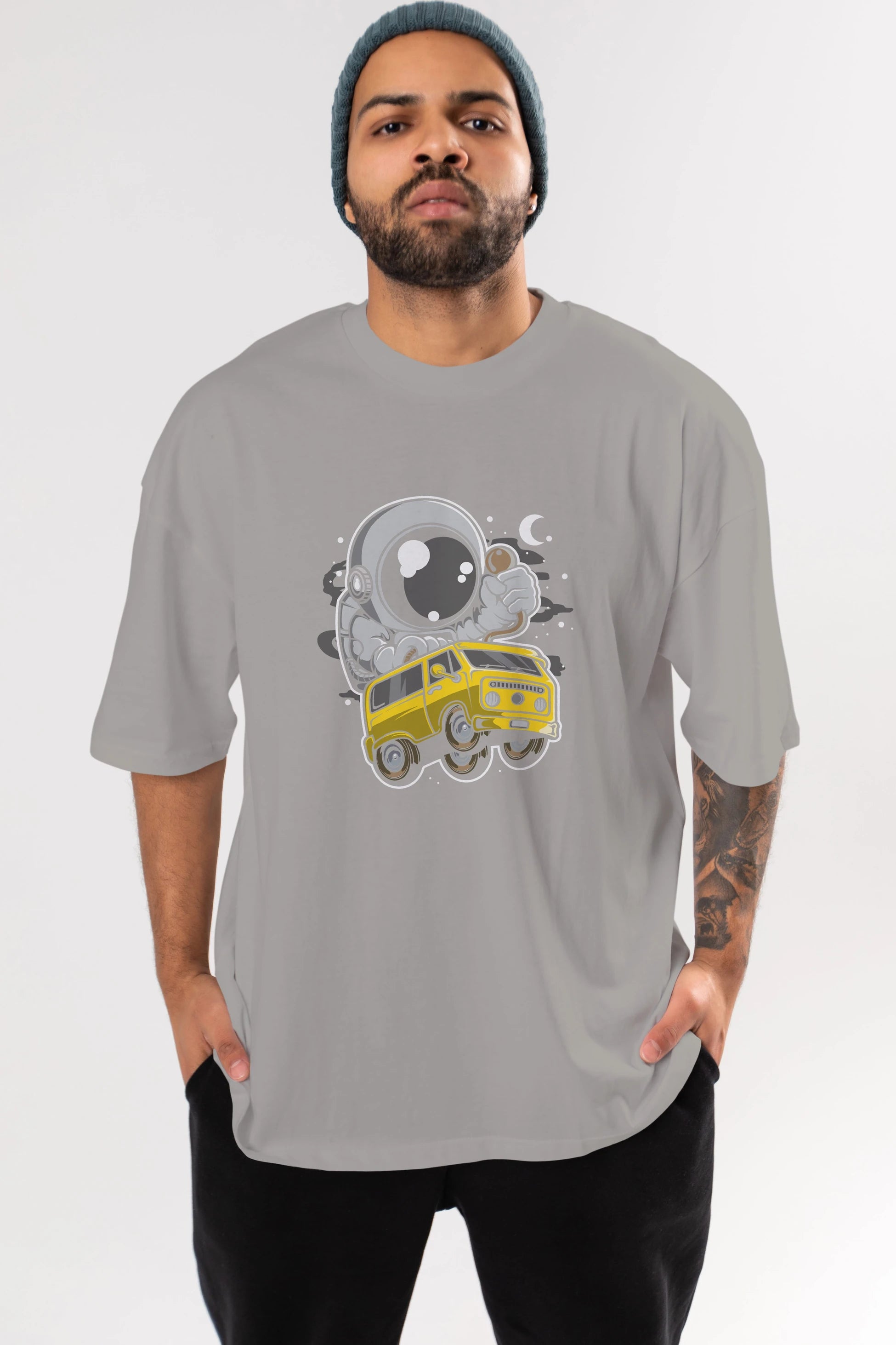 Astronaut Car Racer Ön Baskılı Oversize t-shirt Erkek Kadın Unisex