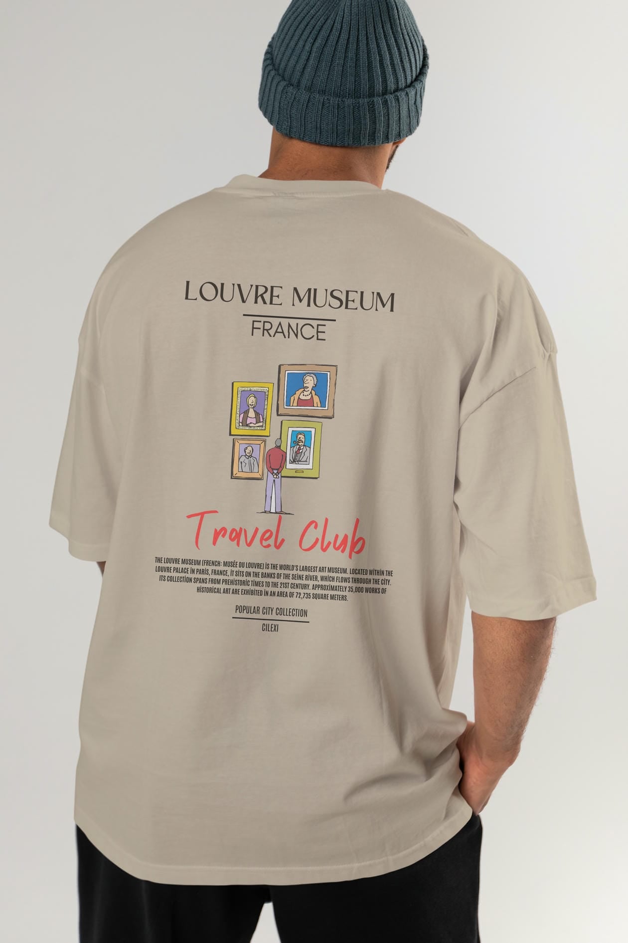 Louvre Museum France Arka Baskılı Oversize t-shirt Erkek Kadın Pamuk Bisiklet Yaka tişort