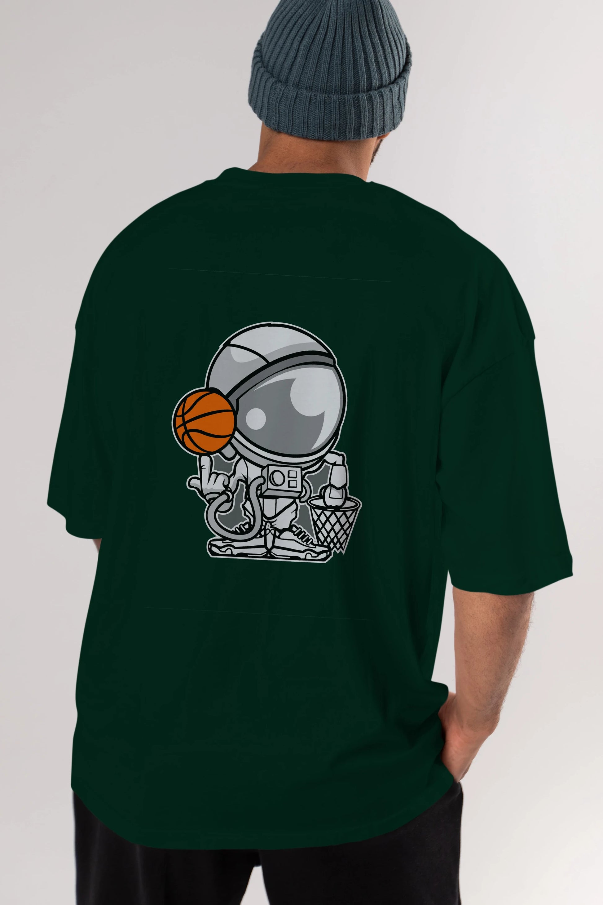 Astronaut Basketball Arka Baskılı Oversize t-shirt Erkek Kadın Unisex %100 Pamuk tişort