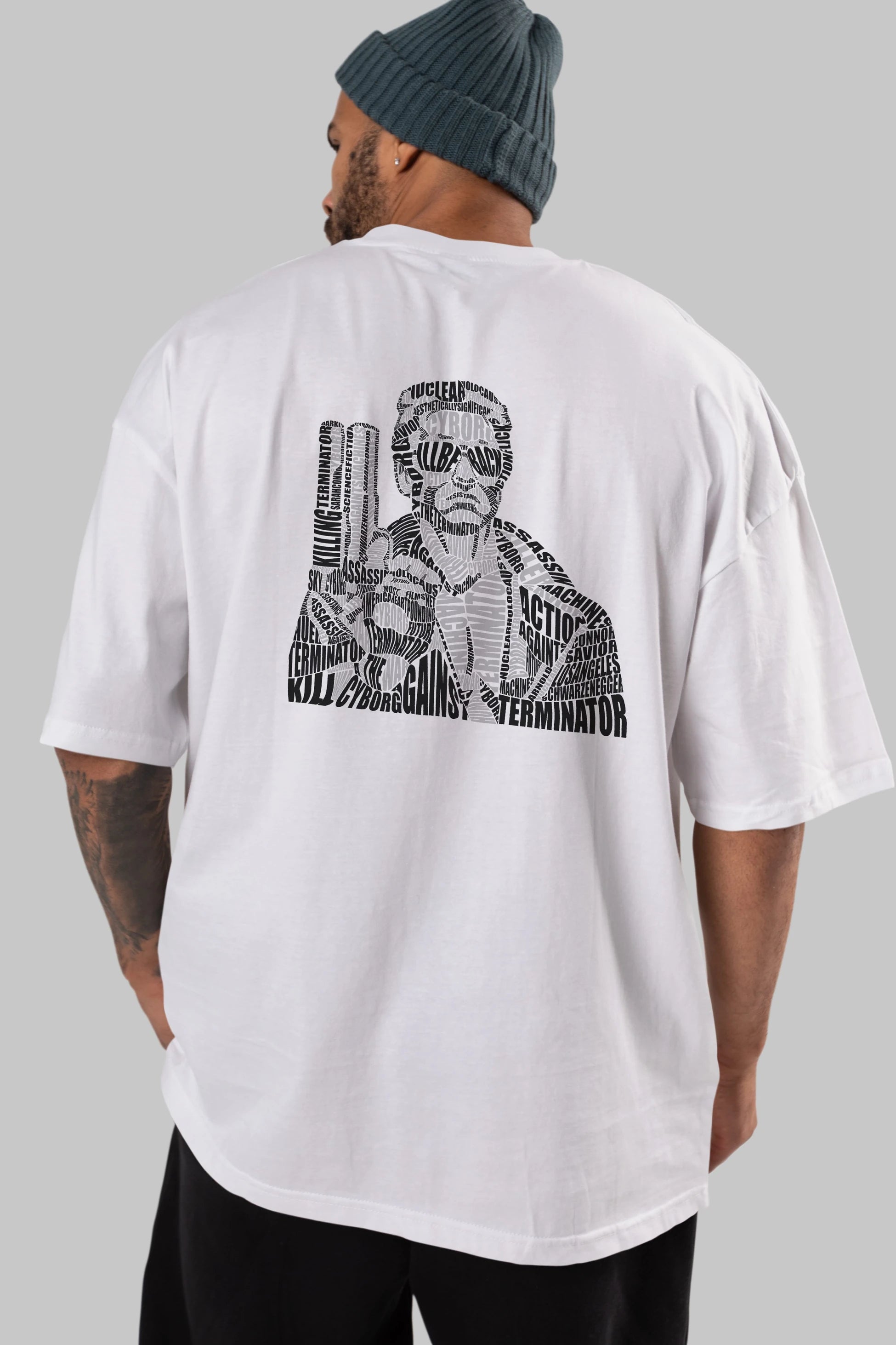 Terminator Calligram Arka Baskılı Oversize t-shirt %100 pamuk Erkek Kadın Unisex