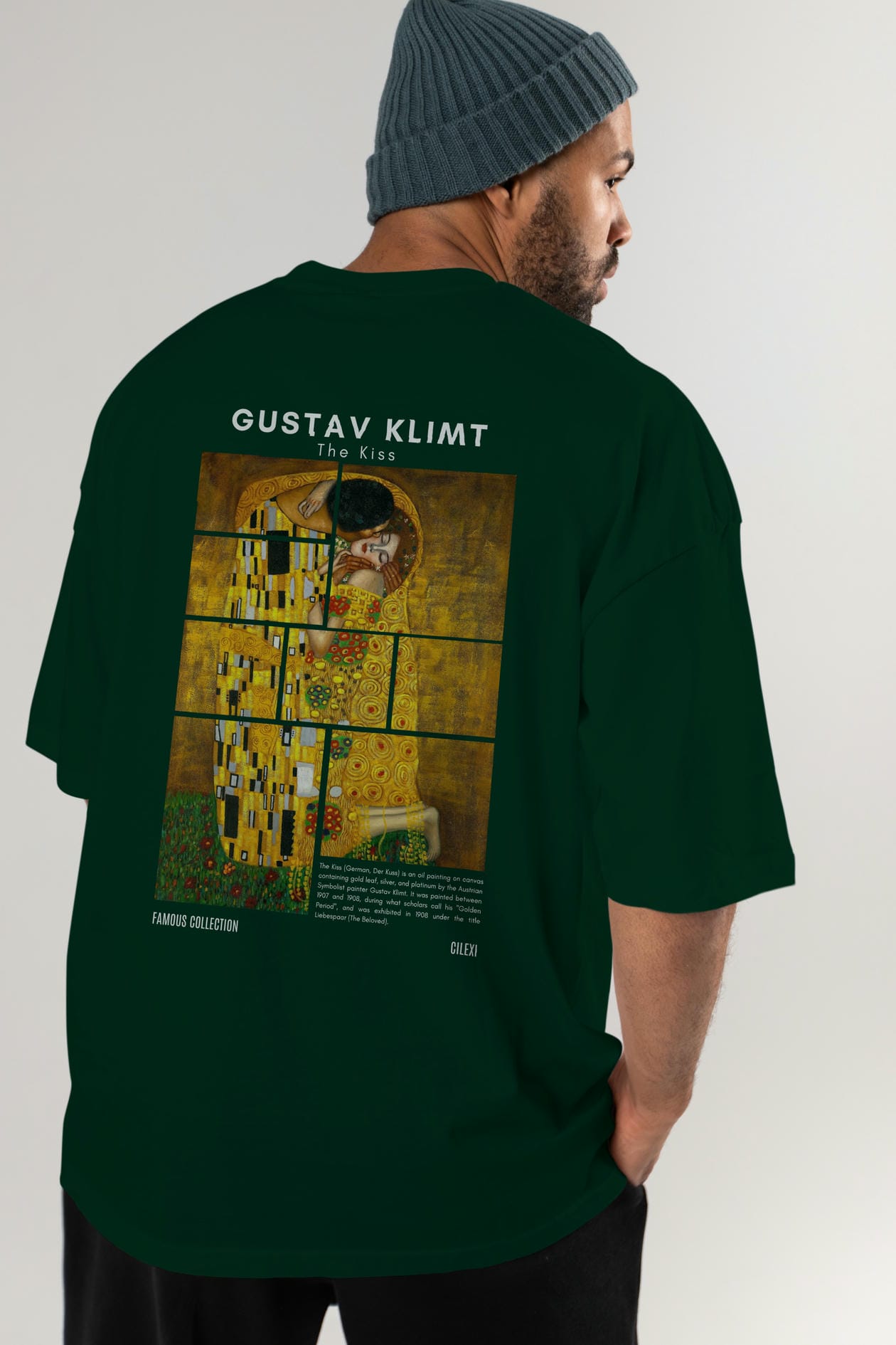 Gustav Klimt The Kiss Arka Baskılı Oversize t-shirt Erkek Kadın Bisiklet Yaka Pamuk tişort