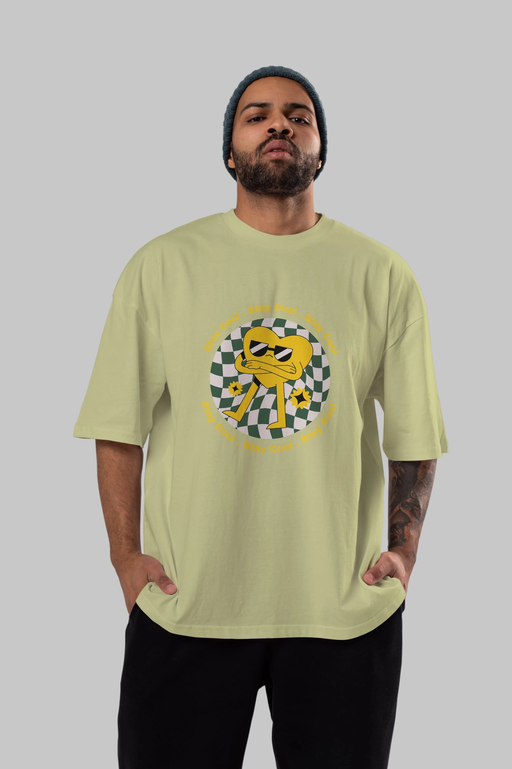 Stay Cool Yazılı Ön Baskılı Oversize t-shirt Erkek Kadın Unisex