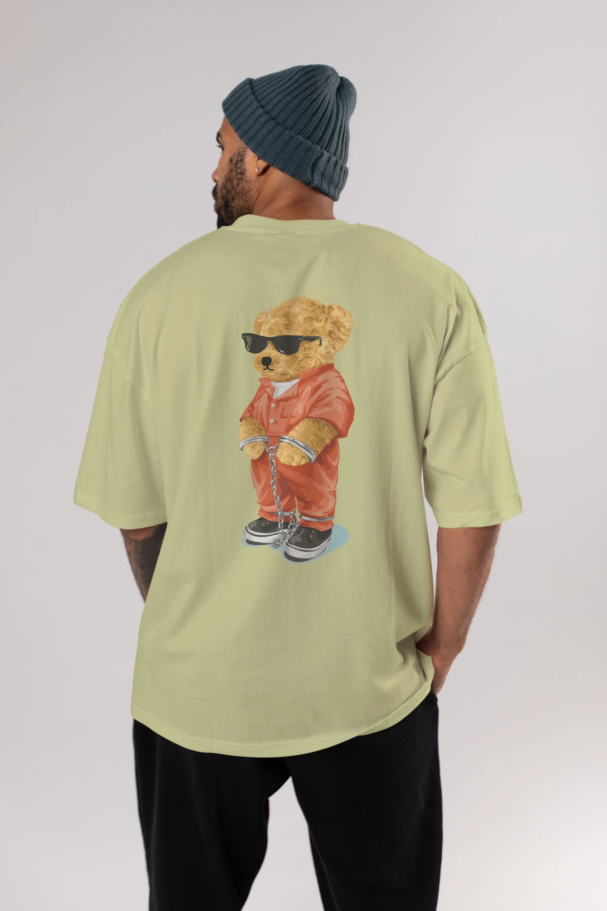 Teddy Bear Kodes Arka Baskılı Oversize t-shirt Erkek Kadın Unisex %100 Pamuk