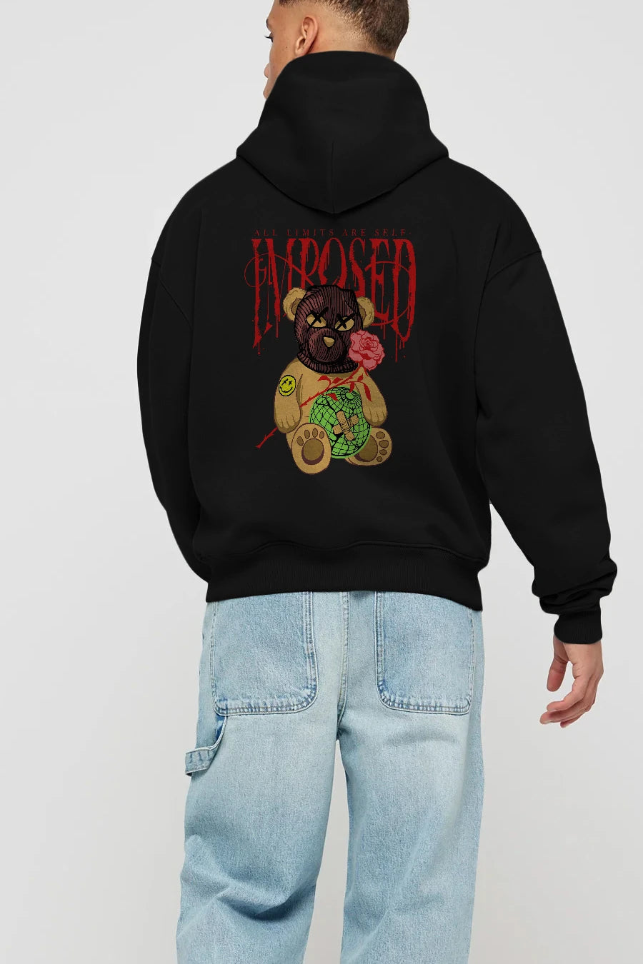 All Limits Bear Arka Baskılı Hoodie Oversize Kapüşonlu Sweatshirt Erkek Kadın Unisex