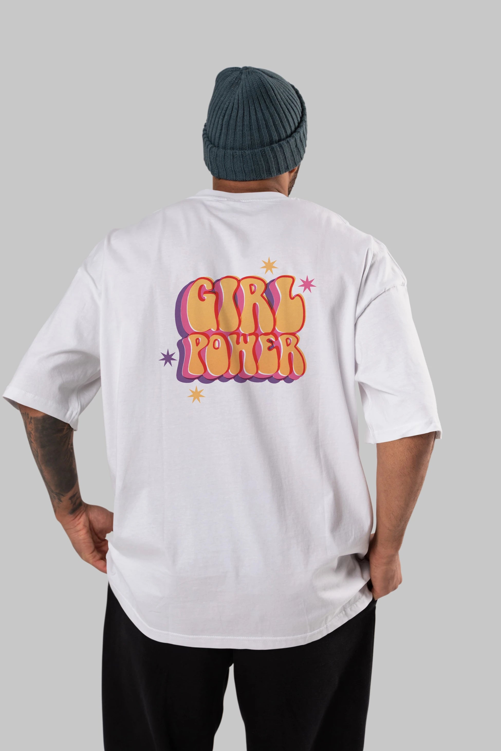Girl Power Yazılı Arka Baskılı Oversize t-shirt Erkek Kadın Unisex