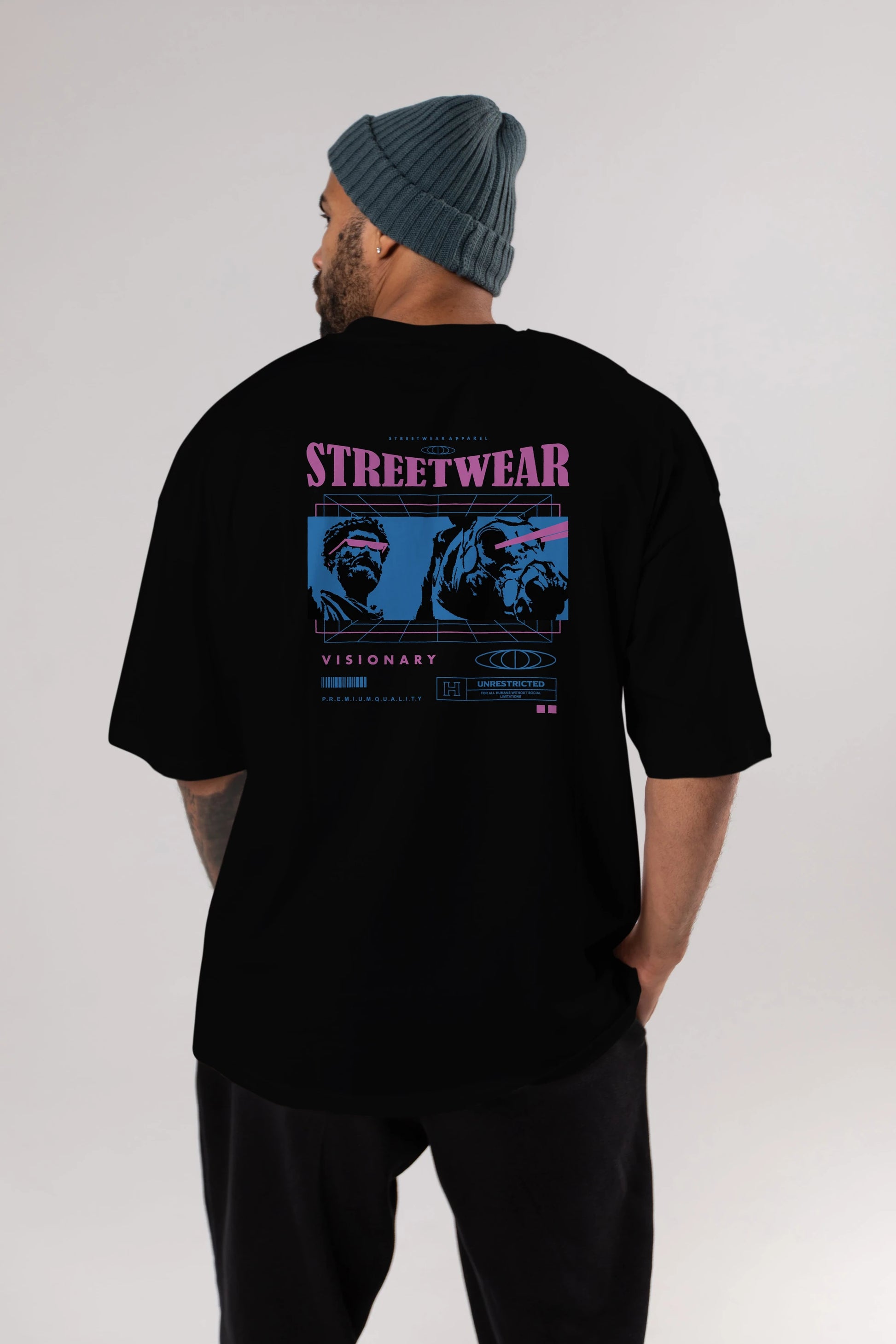 Streetwear Visionary Arka Baskılı Oversize t-shirt Erkek Kadın Unisex
