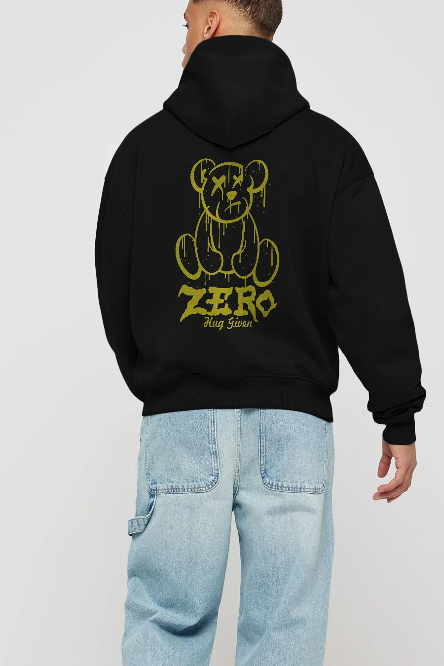 Zero Hug Given Bear Arka Baskılı Hoodie Oversize Kapüşonlu Sweatshirt Erkek Kadın Unisex