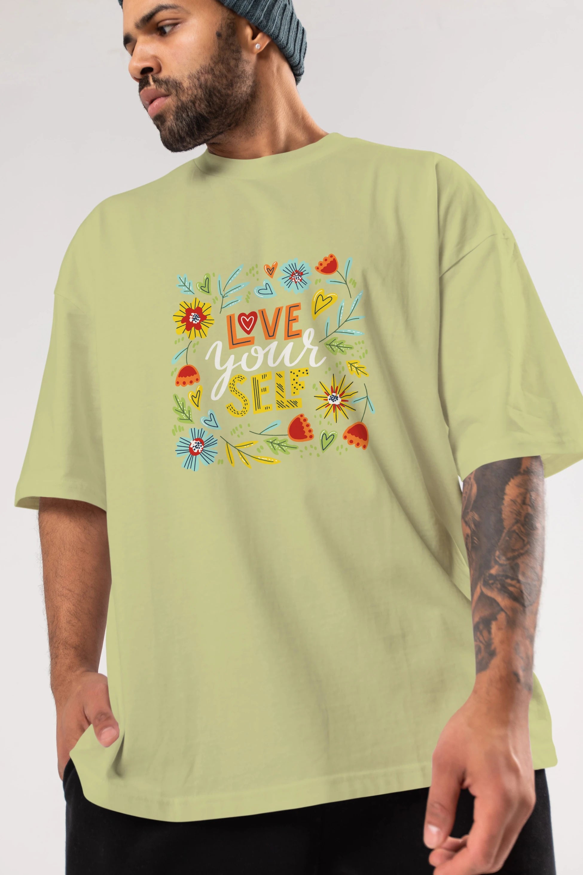 Love Yourself Yazılı Ön Baskılı Oversize t-shirt Erkek Kadın Unisex