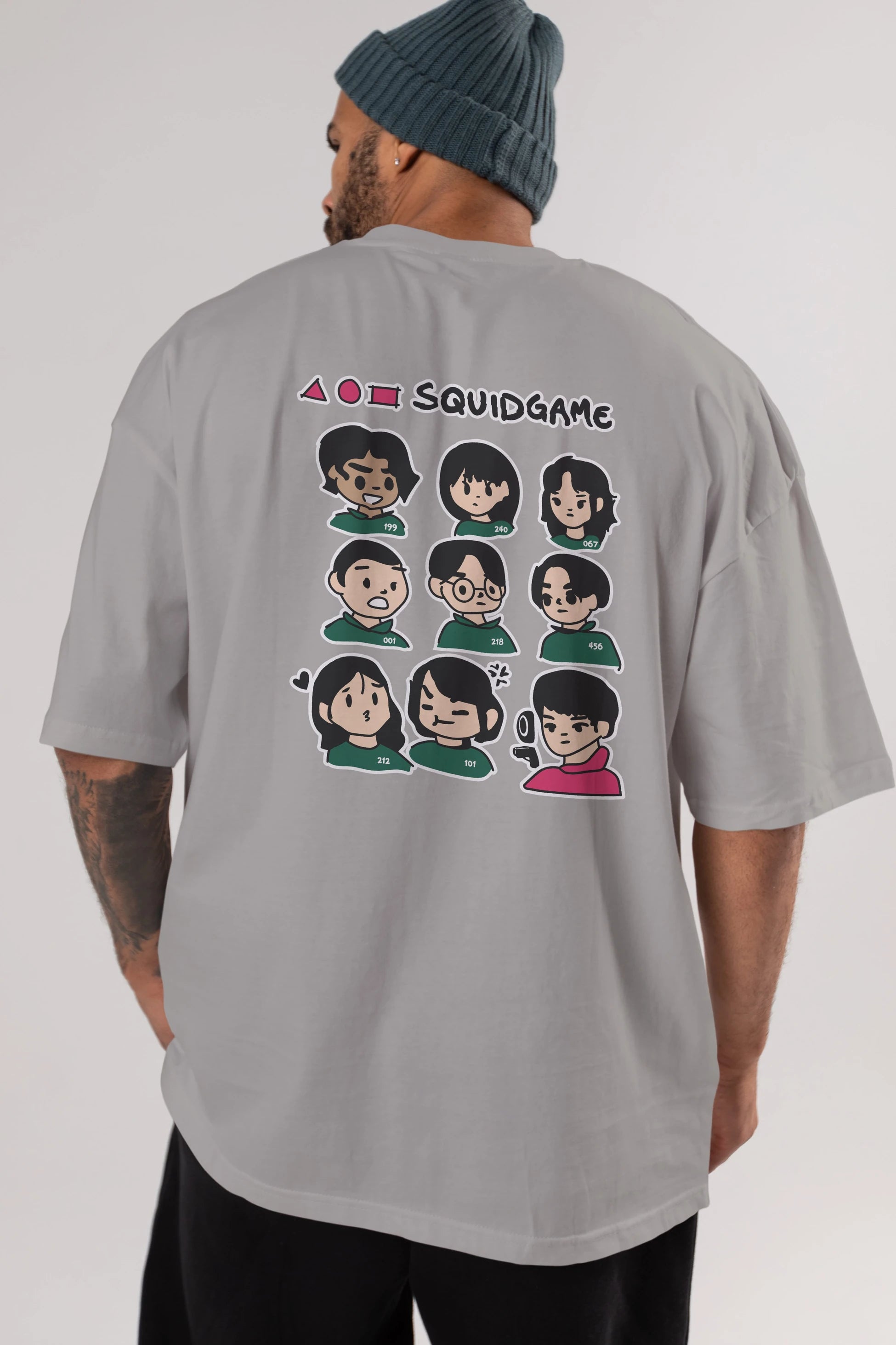 Squid Game (3) Arka Baskılı Oversize t-shirt Erkek Kadın Unisex %100 Pamuk Bisiklet Yaka tişort