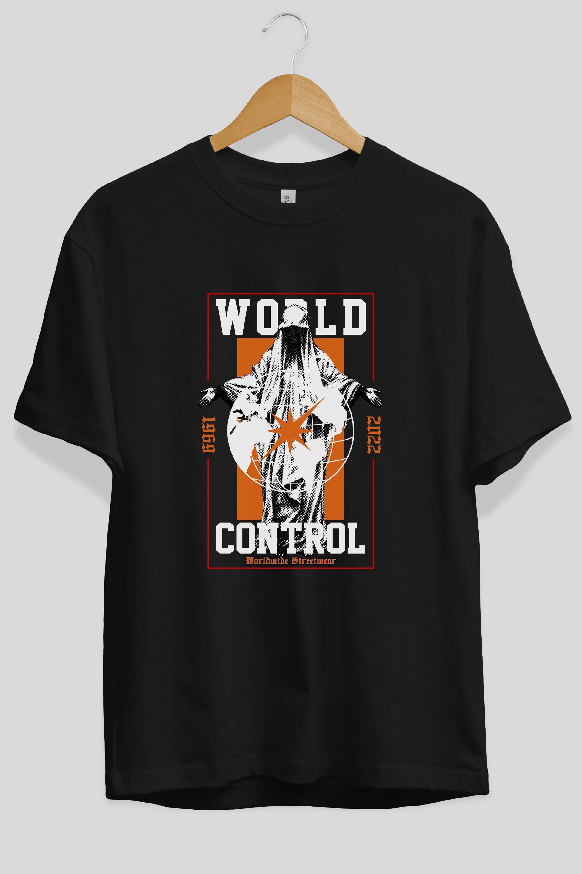 World Control Ön Baskılı Oversize t-shirt Erkek Kadın Unisex