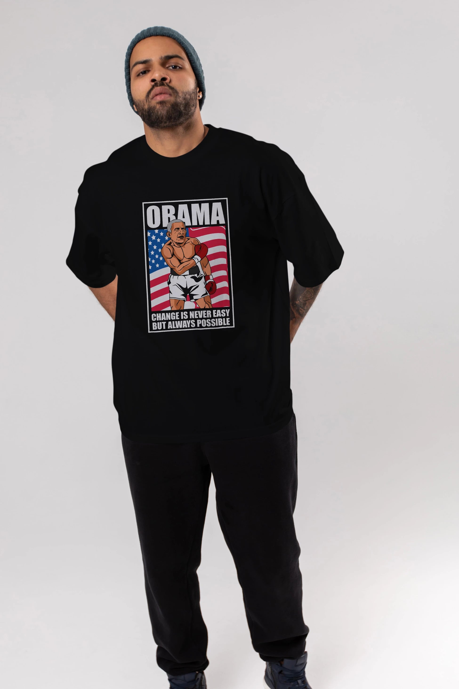 Obama Ön Baskılı Oversize t-shirt Erkek Kadın Unisex %100 Pamuk tişort