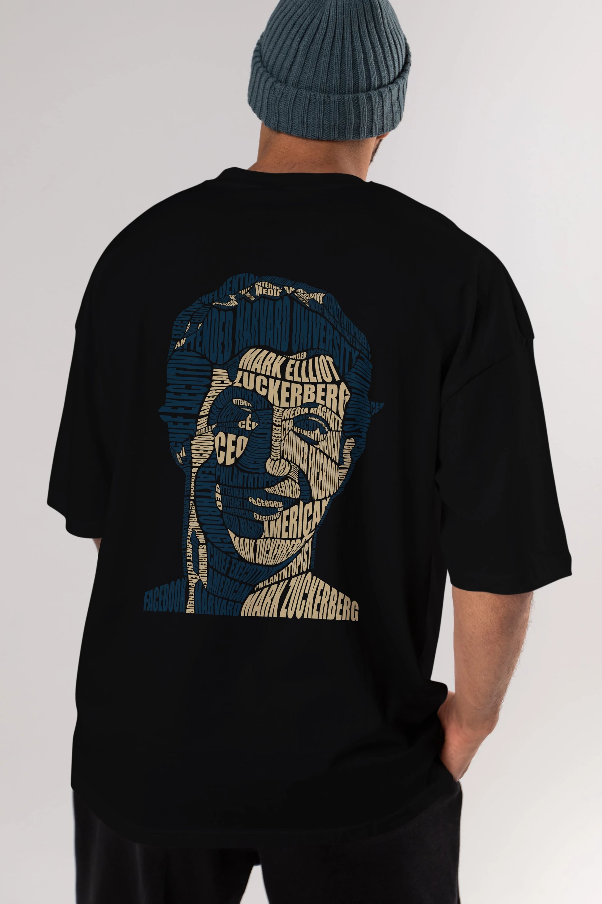 Mark Zuckerberg Calligram Arka Baskılı Oversize t-shirt %100 pamuk Erkek Kadın Unisex