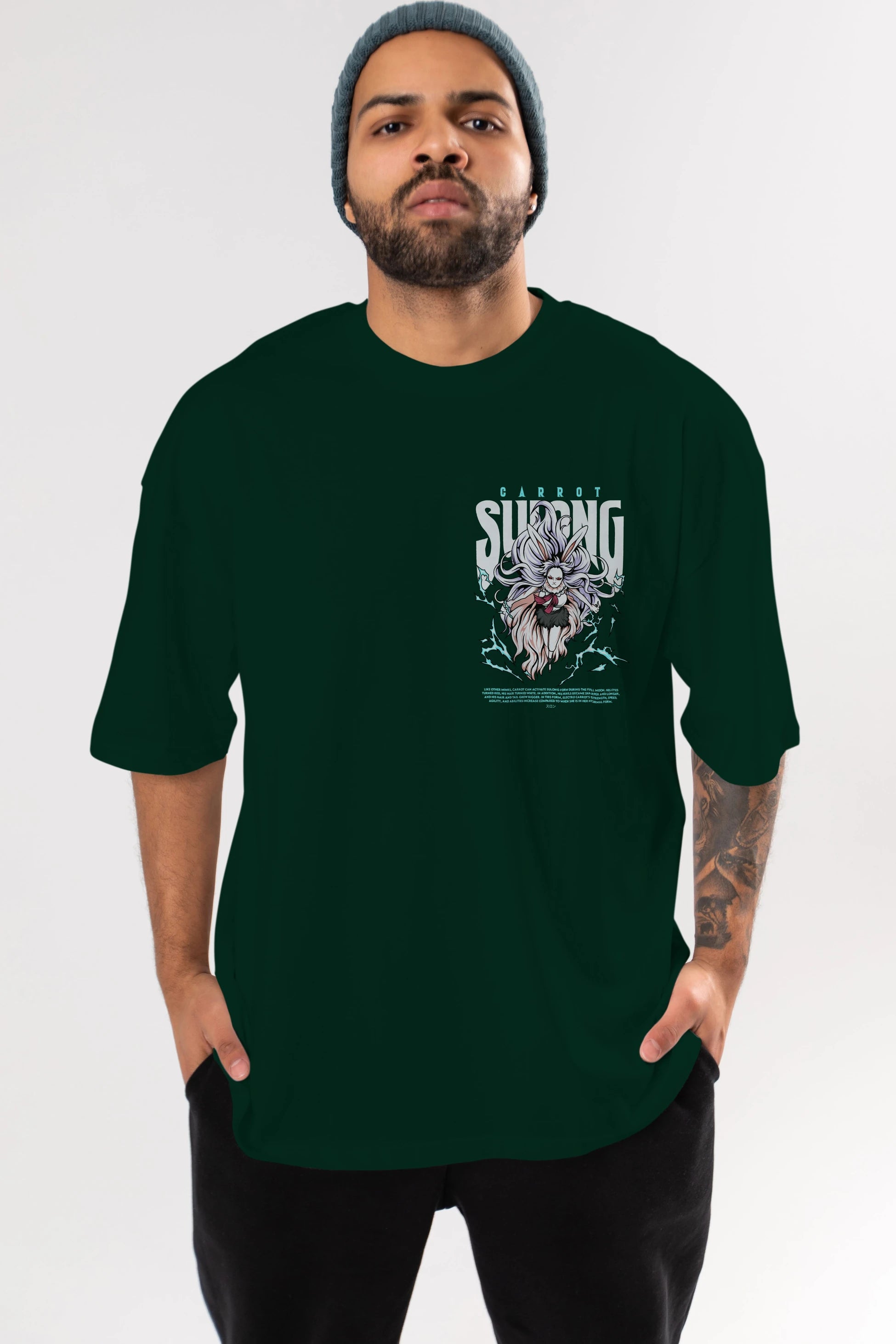 Carrot Sulong Ön Sol Baskılı Oversize t-shirt Erkek Kadın Unisex %100 Pamuk Bisiklet Yaka tişort