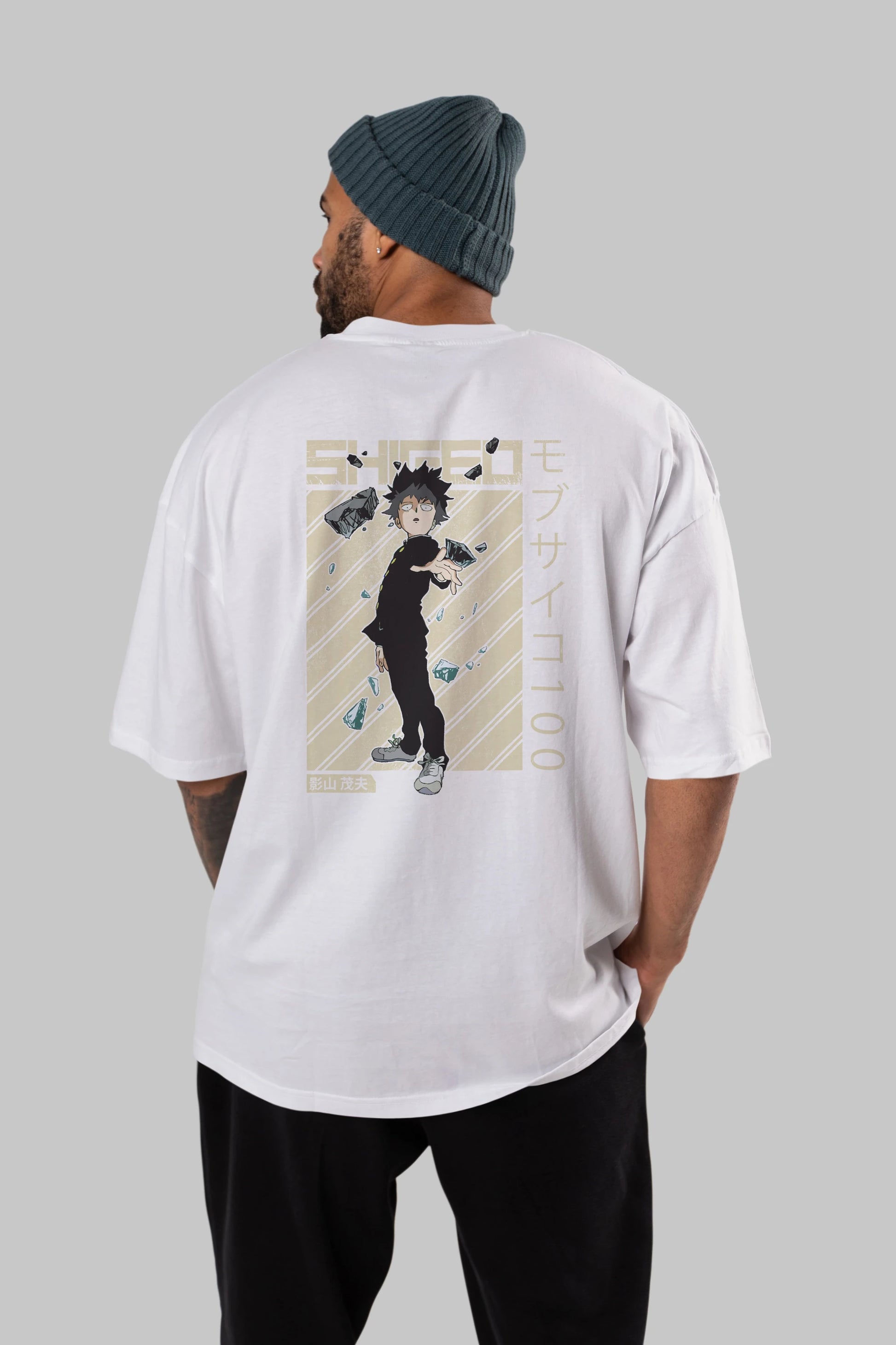 Shigeo Kageyama 3 Anime Arka Baskılı Oversize t-shirt Erkek Kadın Unisex