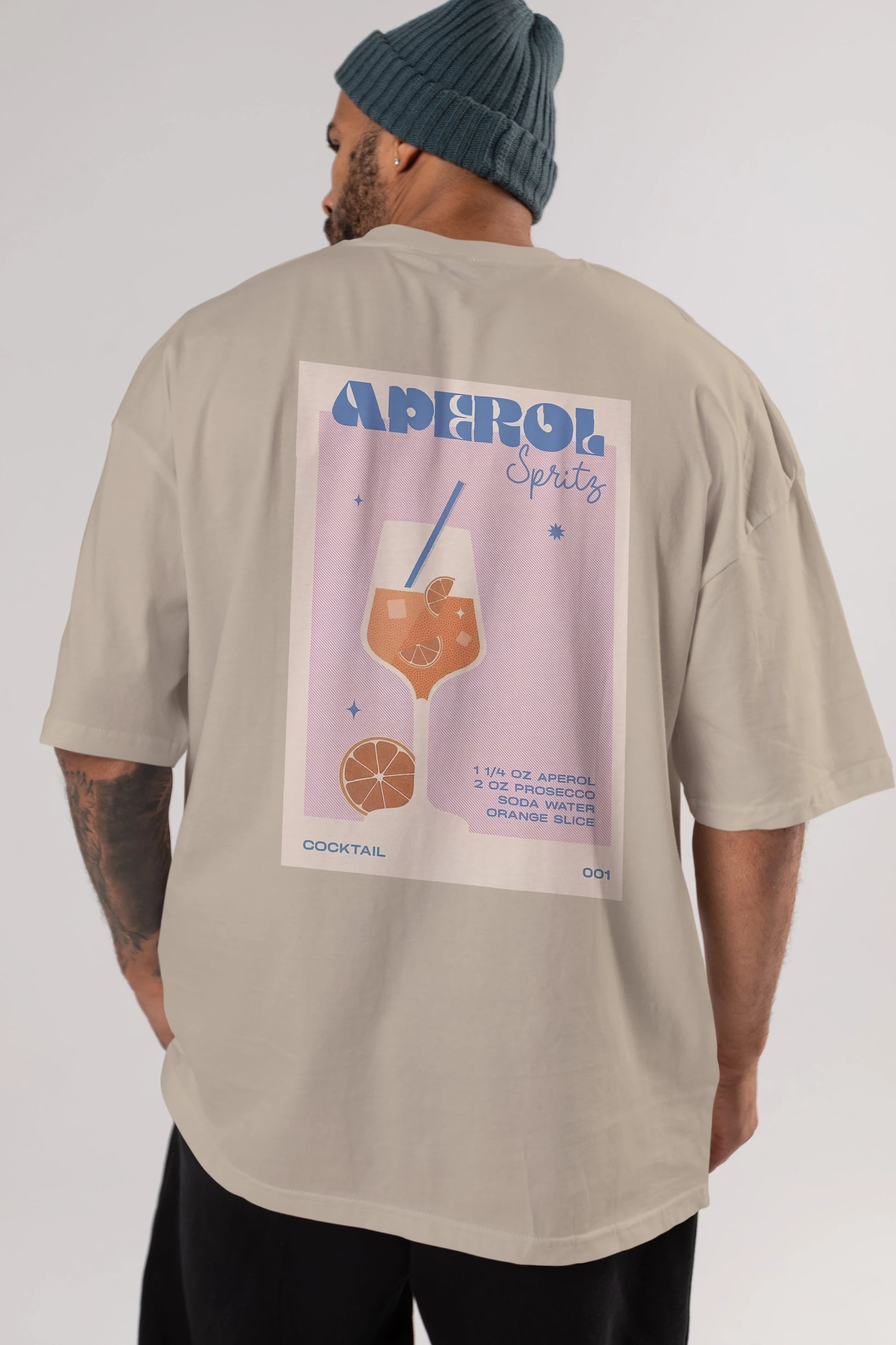 Aperol Spritz Arka Baskılı Oversize t-shirt Erkek Kadın Unisex %100 Pamuk Bisiklet Yaka tişort