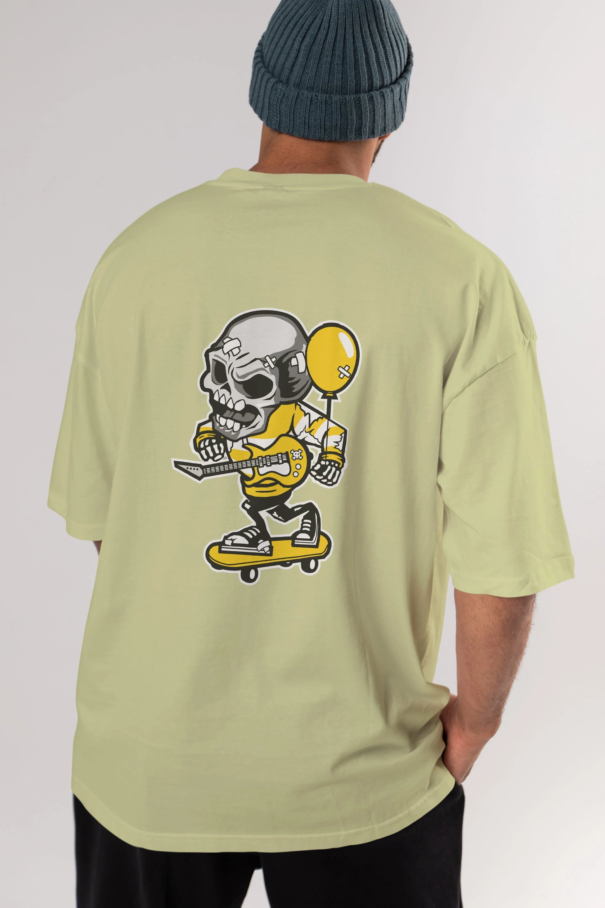 Skull Skater Arka Baskılı Oversize t-shirt Erkek Kadın Unisex %100 Pamuk tişort