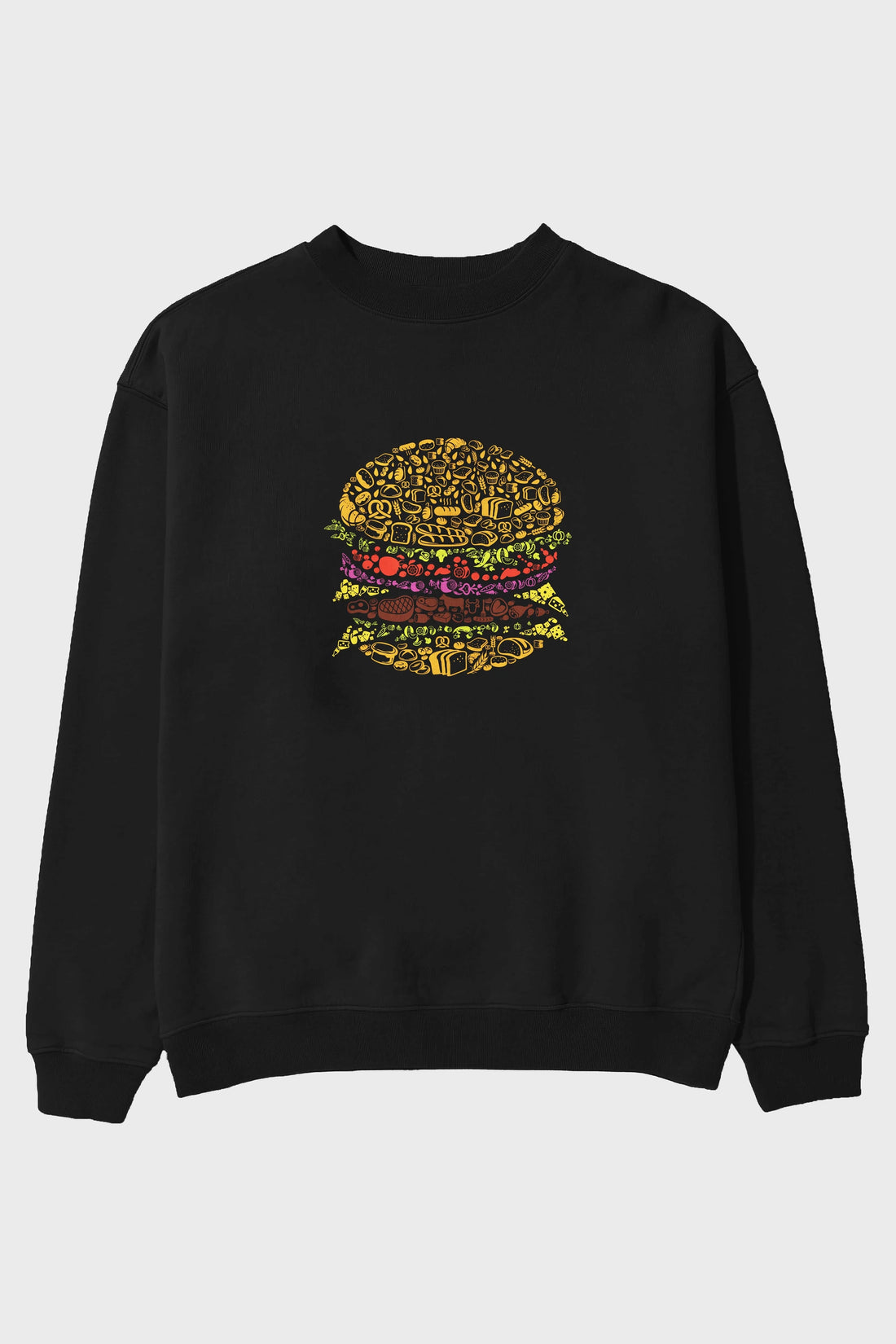 Burger Ön Baskılı Oversize Sweatshirt Erkek Kadın Unisex
