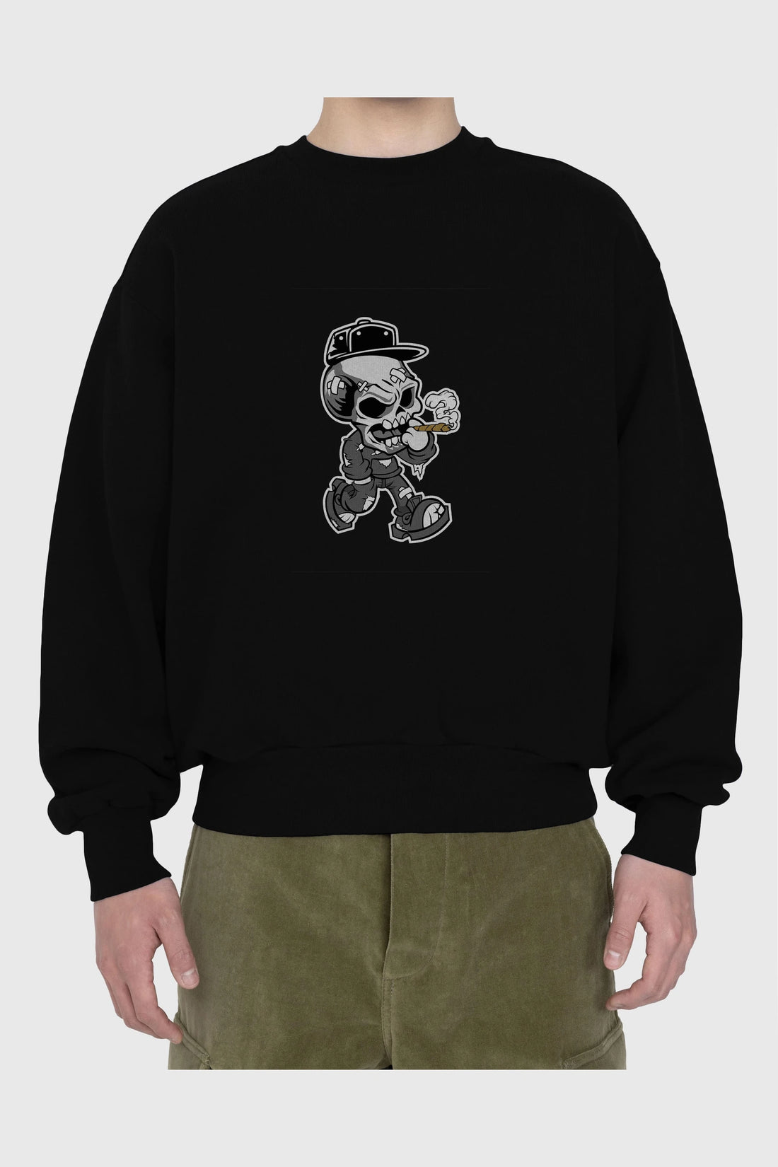 Skull Smoker Ön Baskılı Oversize Sweatshirt Erkek Kadın Unisex