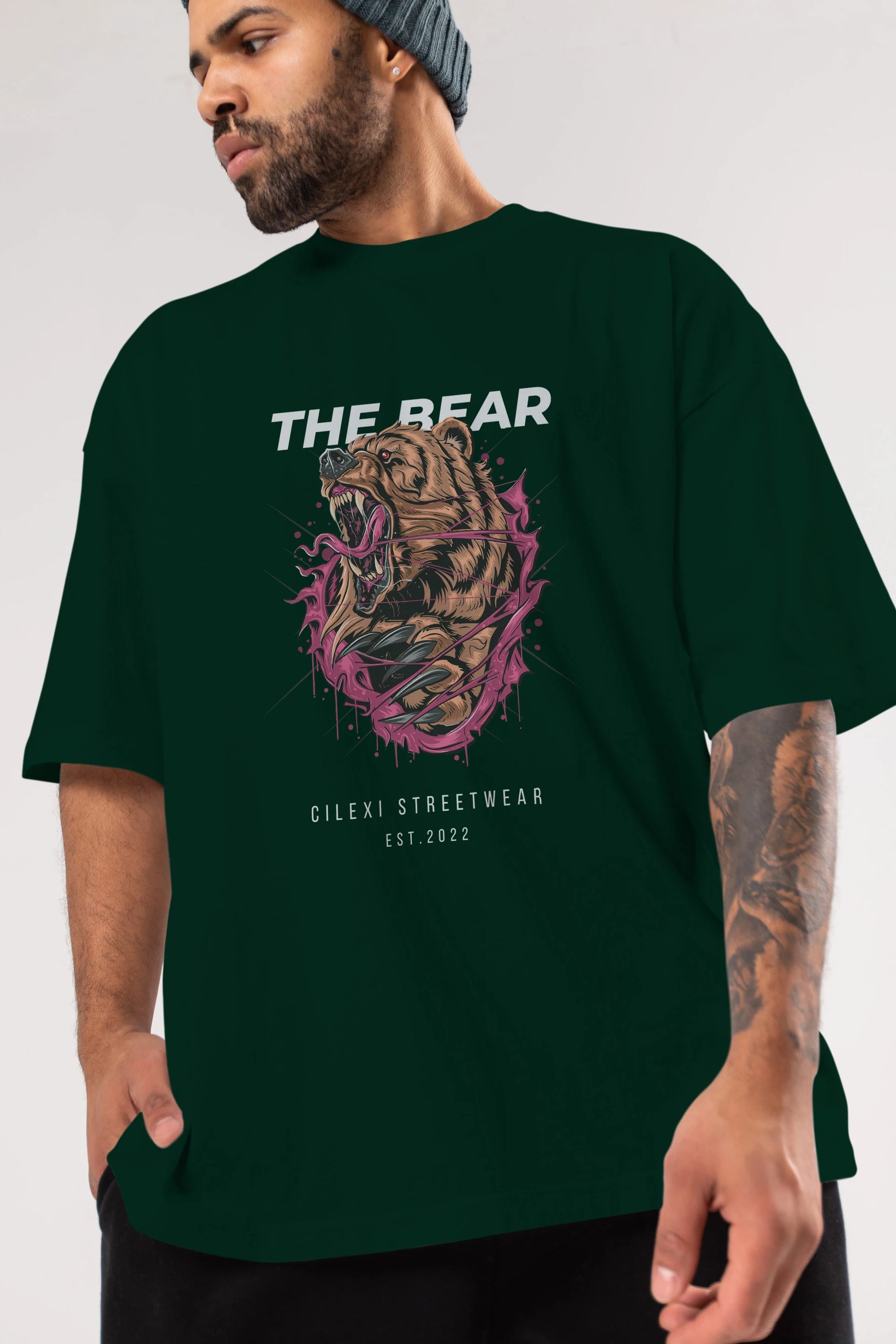 The Bear Ön Baskılı Oversize t-shirt Erkek Kadın Unisex