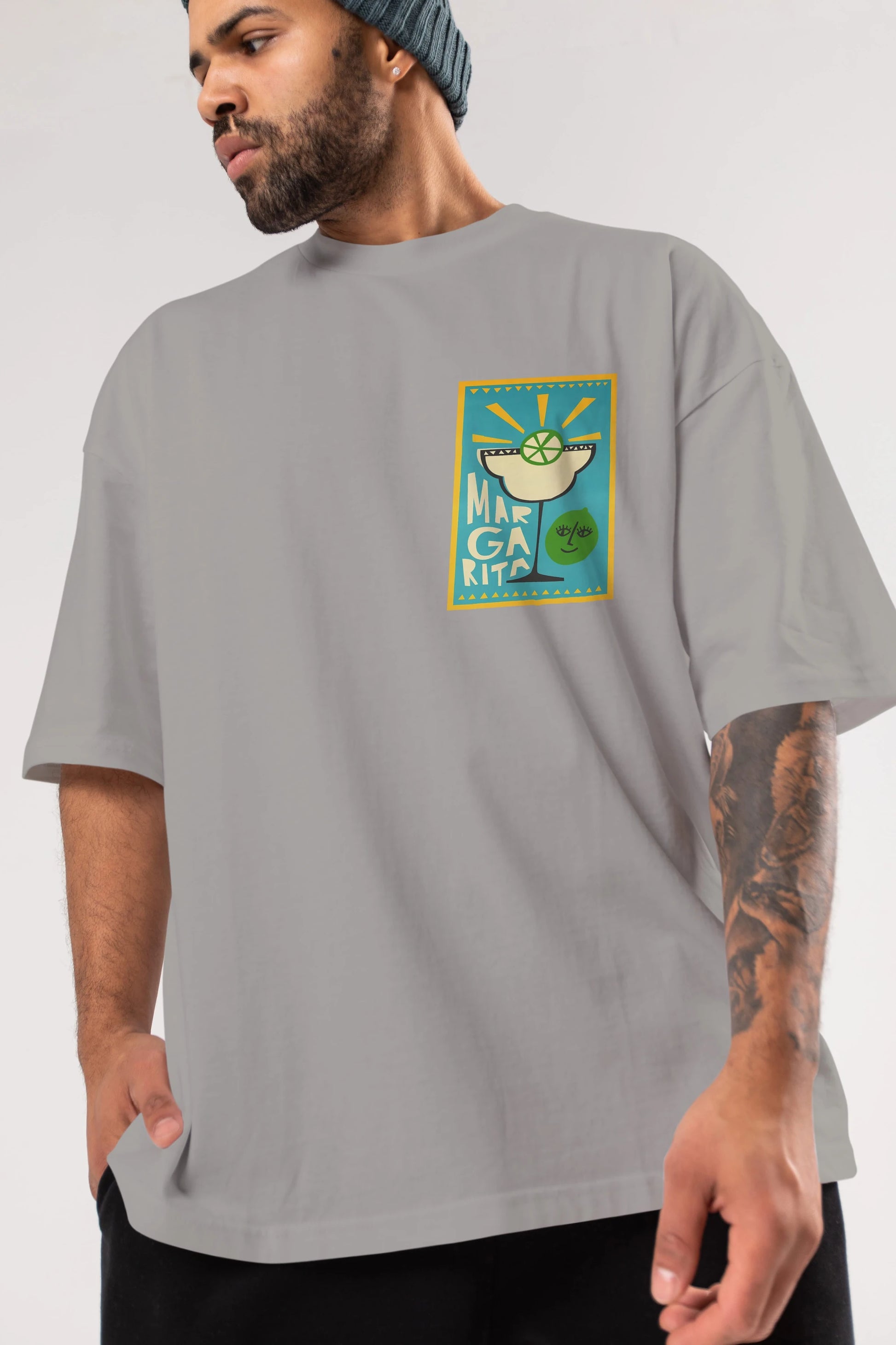 Margarita 4 Ön Sol Baskılı Oversize t-shirt Erkek Kadın Unisex %100 Pamuk Bisiklet Yaka tişort