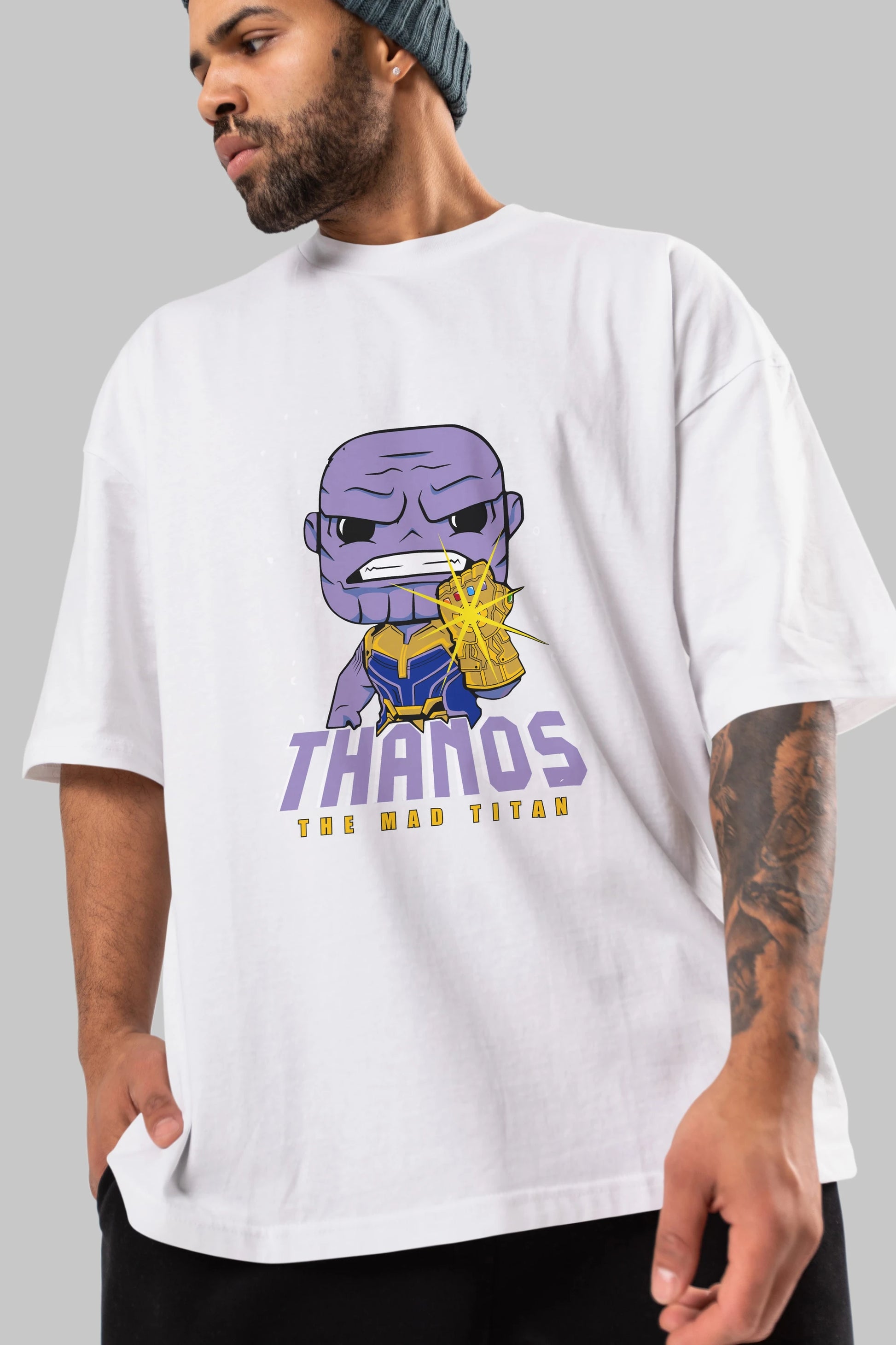 Thanos (1) Ön Baskılı Oversize t-shirt Erkek Kadın Unisex %100 Pamuk Bisiklet Yaka tişort